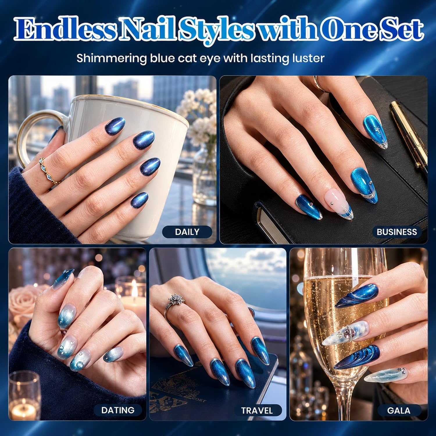 image:imageBeetles Brown Cat Eye Gel Nail Polish Set Gilded Amber Fall Gel Polish 6 Colors 15ML Full Size Glitter Gel Nail Kit Glass Cat Eye Magnetic Effect Soak Off UV Nail Art Salon DIY Gift for WomenBlue Hour