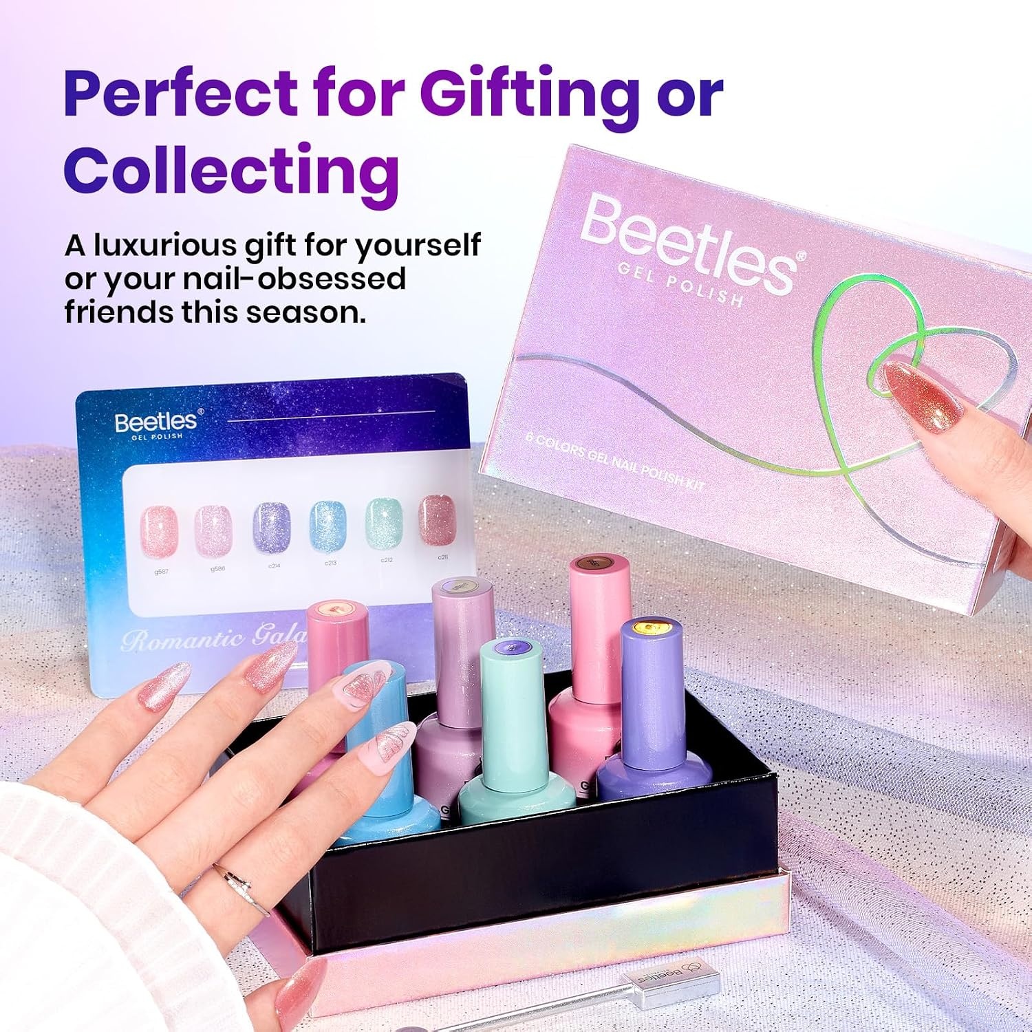 image:imageBeetles Brown Cat Eye Gel Nail Polish Set Gilded Amber Fall Gel Polish 6 Colors 15ML Full Size Glitter Gel Nail Kit Glass Cat Eye Magnetic Effect Soak Off UV Nail Art Salon DIY Gift for WomenROMANTIC GALAXY