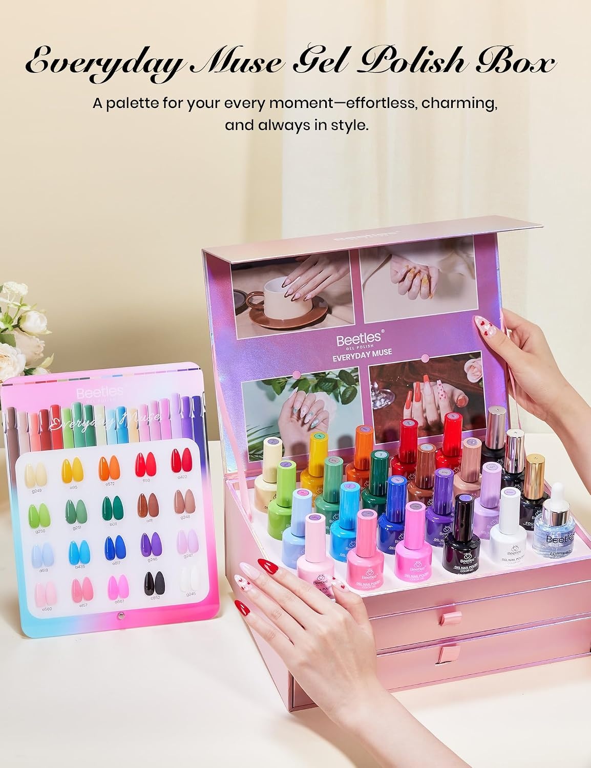 image:imageBeetles Brown Cat Eye Gel Nail Polish Set Gilded Amber Fall Gel Polish 6 Colors 15ML Full Size Glitter Gel Nail Kit Glass Cat Eye Magnetic Effect Soak Off UV Nail Art Salon DIY Gift for Womenpink yellow blue soft pastels muted greens warm neutrals gentle brights