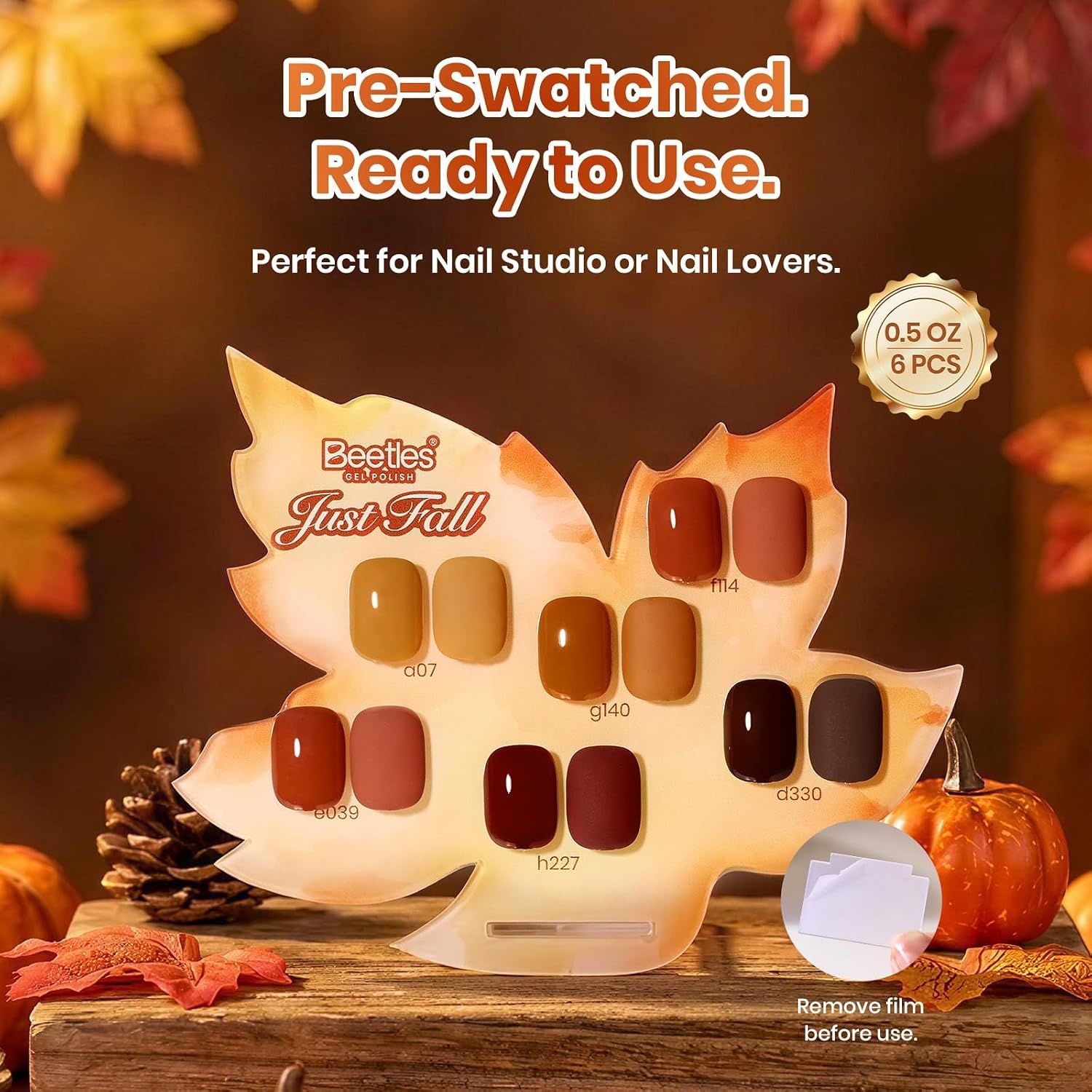 image:imageBeetles Brown Cat Eye Gel Nail Polish Set Gilded Amber Fall Gel Polish 6 Colors 15ML Full Size Glitter Gel Nail Kit Glass Cat Eye Magnetic Effect Soak Off UV Nail Art Salon DIY Gift for WomenJust Fall