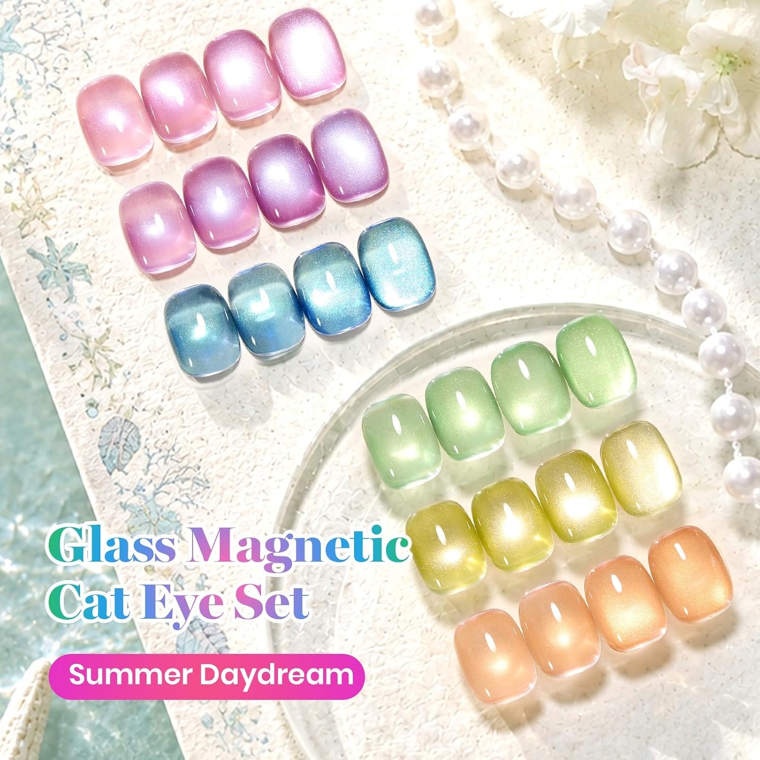 image:imageBeetles Brown Cat Eye Gel Nail Polish Set Gilded Amber Fall Gel Polish 6 Colors 15ML Full Size Glitter Gel Nail Kit Glass Cat Eye Magnetic Effect Soak Off UV Nail Art Salon DIY Gift for WomenSummer Daydream