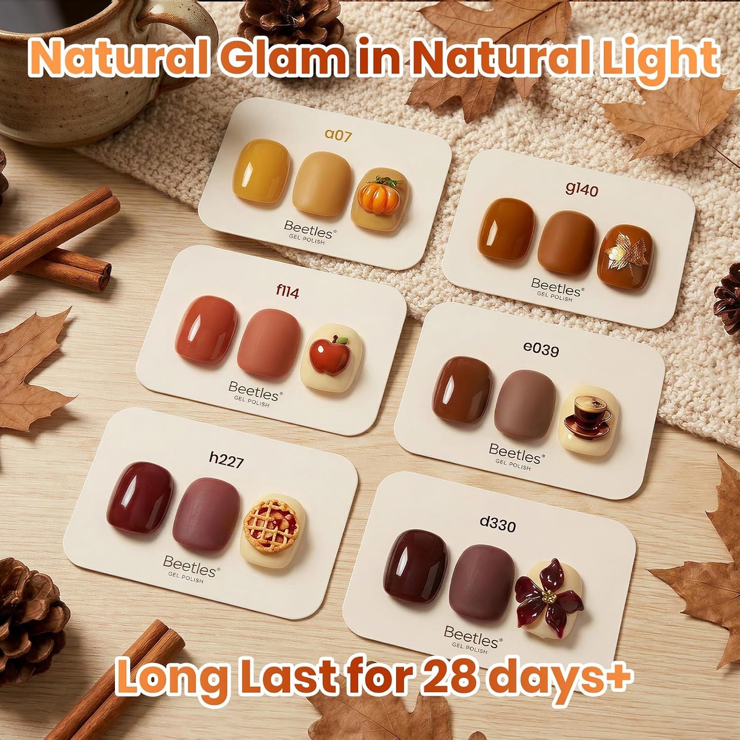 image:imageBeetles Brown Cat Eye Gel Nail Polish Set Gilded Amber Fall Gel Polish 6 Colors 15ML Full Size Glitter Gel Nail Kit Glass Cat Eye Magnetic Effect Soak Off UV Nail Art Salon DIY Gift for WomenJust Fall