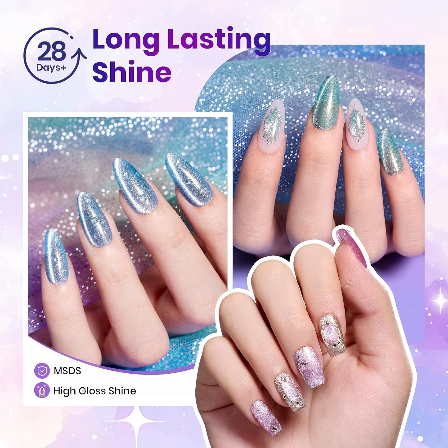 image:imageBeetles Brown Cat Eye Gel Nail Polish Set Gilded Amber Fall Gel Polish 6 Colors 15ML Full Size Glitter Gel Nail Kit Glass Cat Eye Magnetic Effect Soak Off UV Nail Art Salon DIY Gift for WomenROMANTIC GALAXY