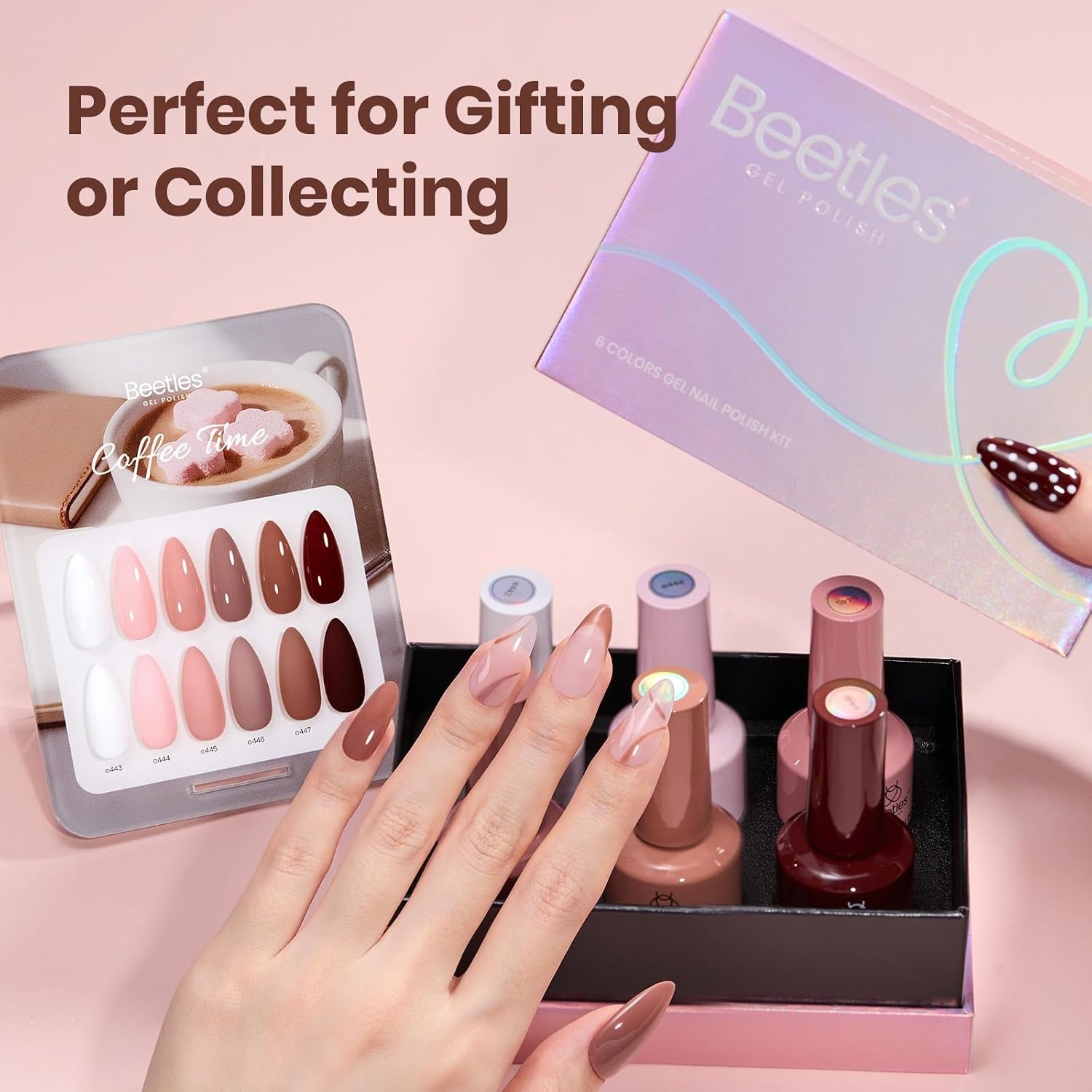 image:imageBeetles Brown Cat Eye Gel Nail Polish Set Gilded Amber Fall Gel Polish 6 Colors 15ML Full Size Glitter Gel Nail Kit Glass Cat Eye Magnetic Effect Soak Off UV Nail Art Salon DIY Gift for WomenCoffee Time