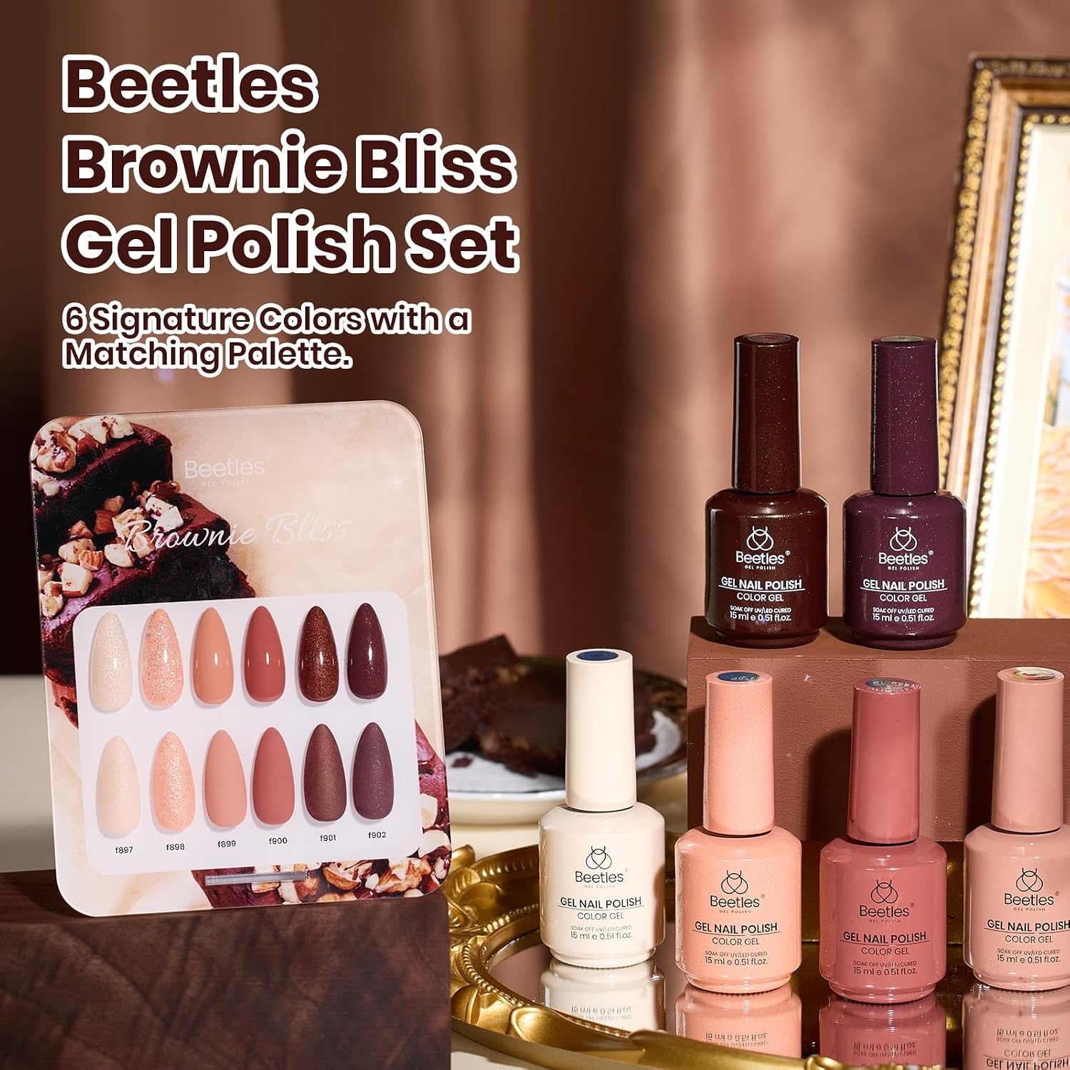 image:imageBeetles Brown Cat Eye Gel Nail Polish Set Gilded Amber Fall Gel Polish 6 Colors 15ML Full Size Glitter Gel Nail Kit Glass Cat Eye Magnetic Effect Soak Off UV Nail Art Salon DIY Gift for WomenBrownie Bliss