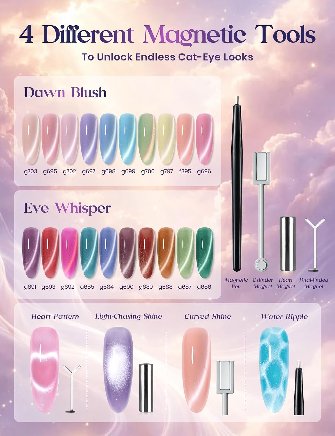image:imageBeetles Brown Cat Eye Gel Nail Polish Set Gilded Amber Fall Gel Polish 6 Colors 15ML Full Size Glitter Gel Nail Kit Glass Cat Eye Magnetic Effect Soak Off UV Nail Art Salon DIY Gift for WomenASky Symphony