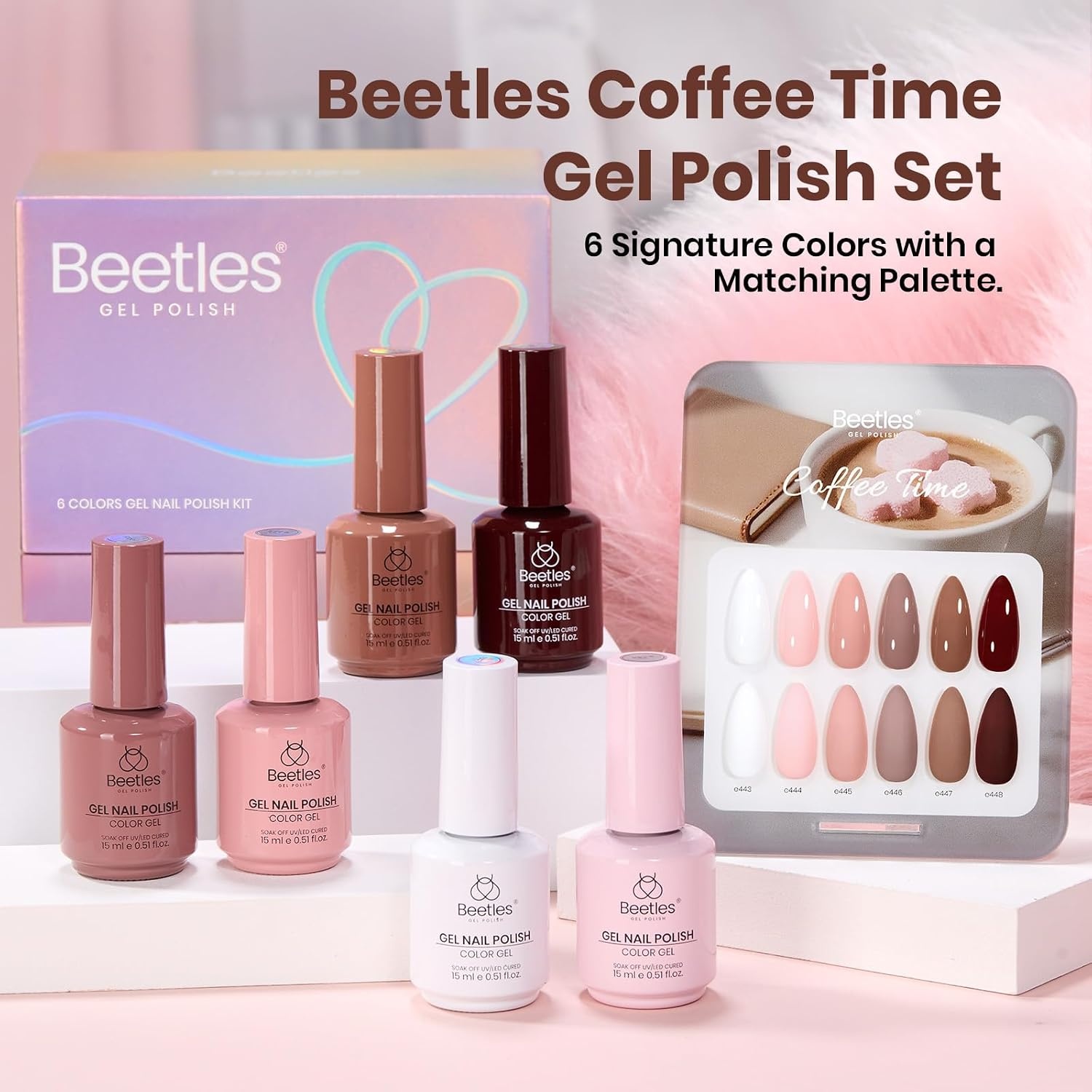 image:imageBeetles Brown Cat Eye Gel Nail Polish Set Gilded Amber Fall Gel Polish 6 Colors 15ML Full Size Glitter Gel Nail Kit Glass Cat Eye Magnetic Effect Soak Off UV Nail Art Salon DIY Gift for WomenCoffee Time
