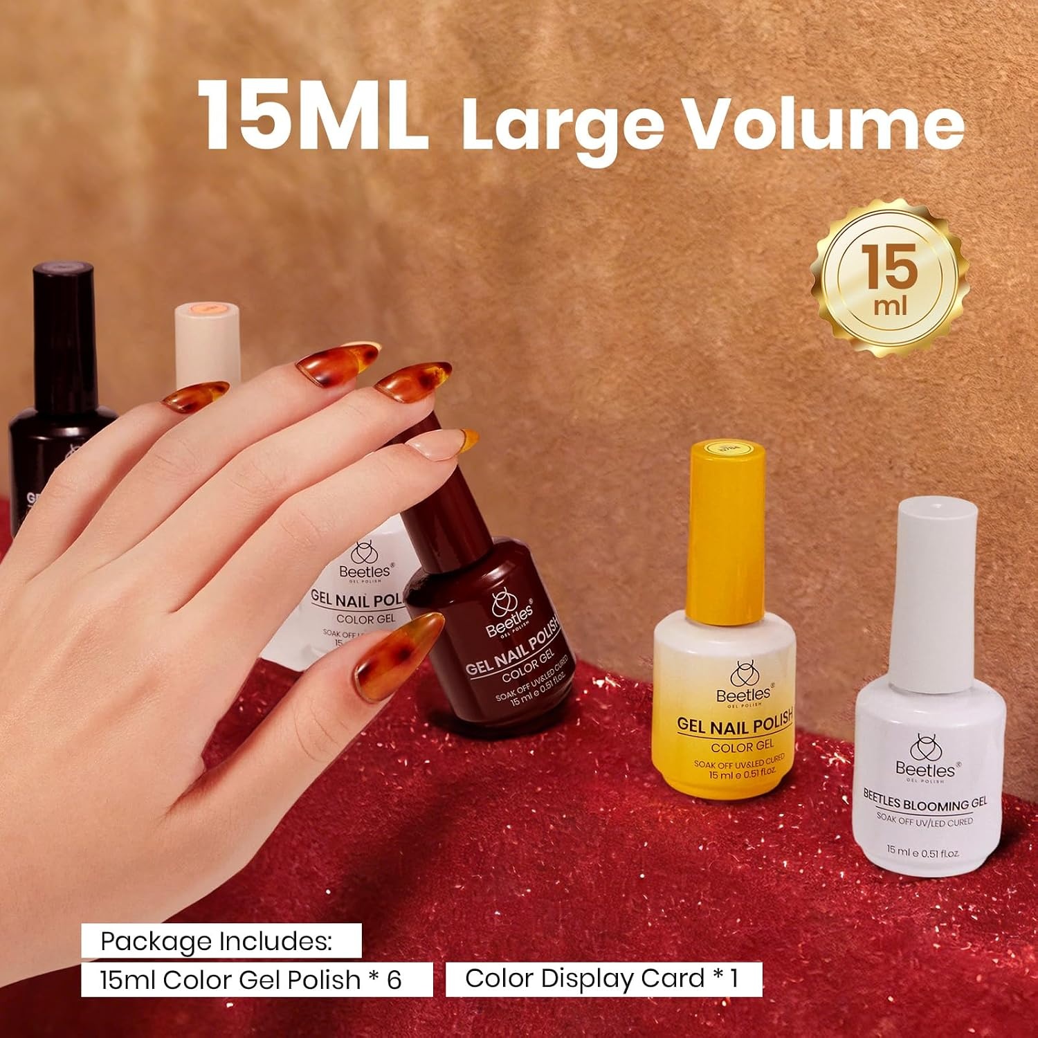 image:imageBeetles Brown Cat Eye Gel Nail Polish Set Gilded Amber Fall Gel Polish 6 Colors 15ML Full Size Glitter Gel Nail Kit Glass Cat Eye Magnetic Effect Soak Off UV Nail Art Salon DIY Gift for WomenAmber Traces