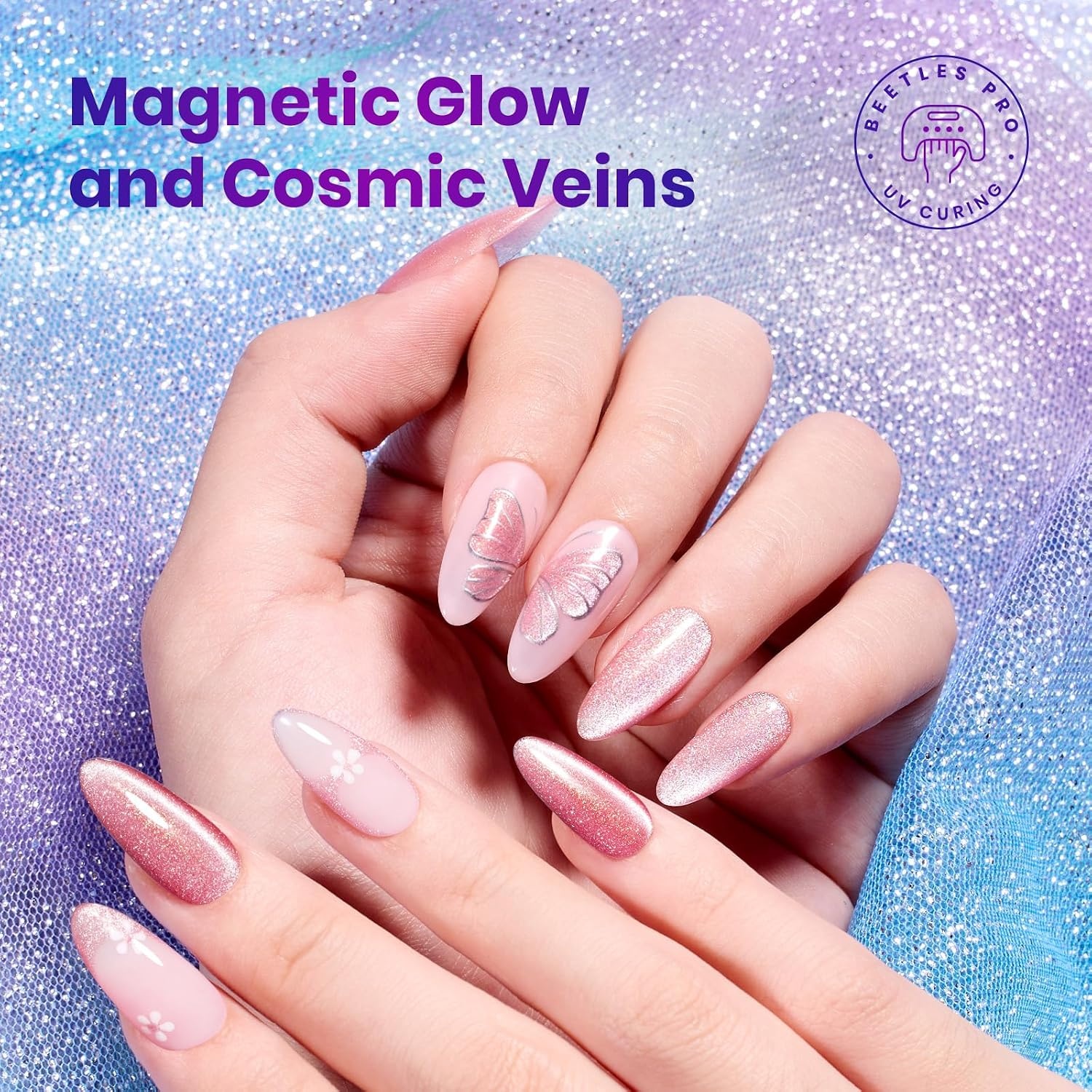 image:imageBeetles Brown Cat Eye Gel Nail Polish Set Gilded Amber Fall Gel Polish 6 Colors 15ML Full Size Glitter Gel Nail Kit Glass Cat Eye Magnetic Effect Soak Off UV Nail Art Salon DIY Gift for WomenROMANTIC GALAXY