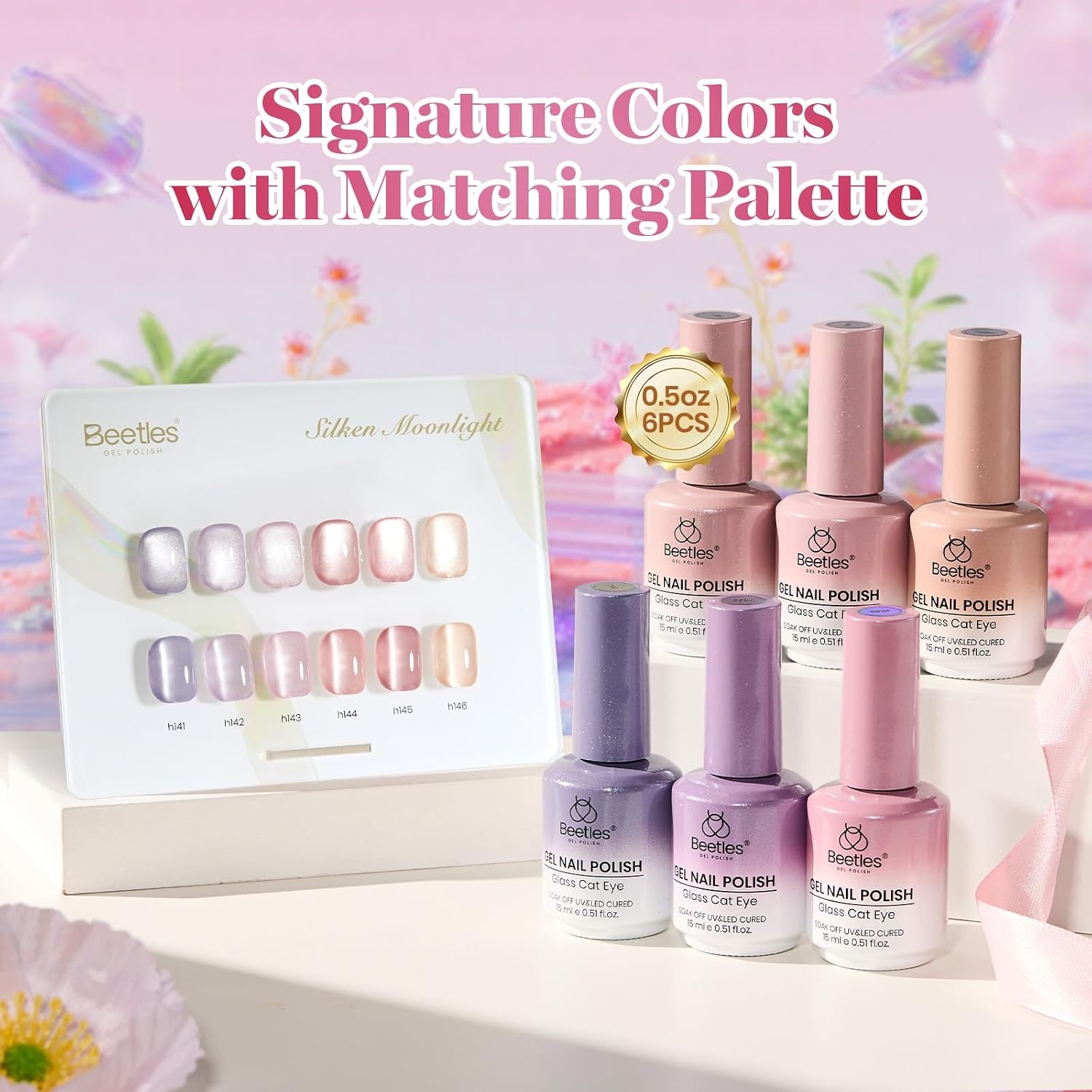 image:imageBeetles Brown Cat Eye Gel Nail Polish Set Gilded Amber Fall Gel Polish 6 Colors 15ML Full Size Glitter Gel Nail Kit Glass Cat Eye Magnetic Effect Soak Off UV Nail Art Salon DIY Gift for WomenSilken Moonlight
