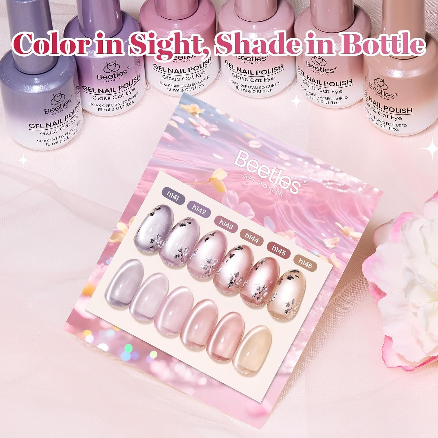 image:imageBeetles Brown Cat Eye Gel Nail Polish Set Gilded Amber Fall Gel Polish 6 Colors 15ML Full Size Glitter Gel Nail Kit Glass Cat Eye Magnetic Effect Soak Off UV Nail Art Salon DIY Gift for WomenSilken Moonlight