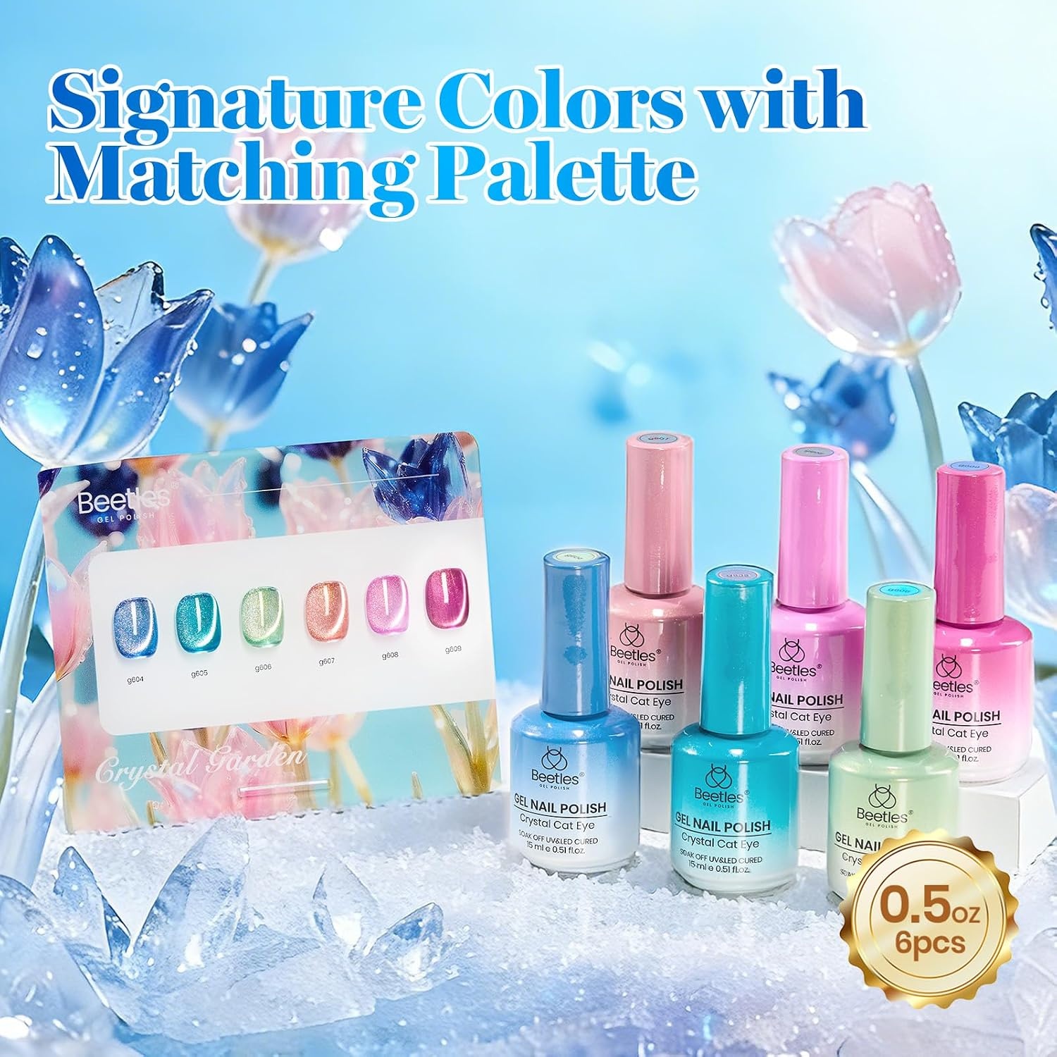 image:imageBeetles Brown Cat Eye Gel Nail Polish Set Gilded Amber Fall Gel Polish 6 Colors 15ML Full Size Glitter Gel Nail Kit Glass Cat Eye Magnetic Effect Soak Off UV Nail Art Salon DIY Gift for Women000Crystal Garden