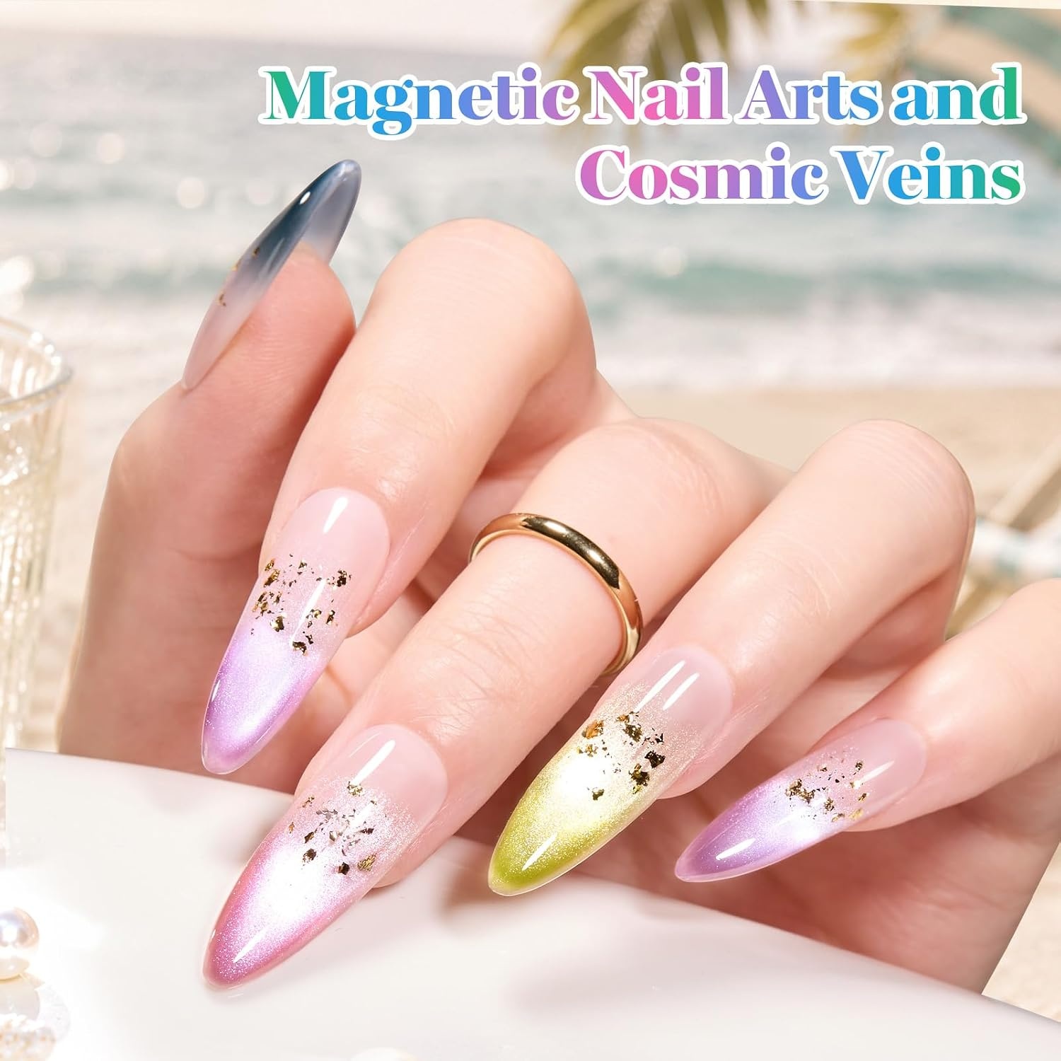image:imageBeetles Brown Cat Eye Gel Nail Polish Set Gilded Amber Fall Gel Polish 6 Colors 15ML Full Size Glitter Gel Nail Kit Glass Cat Eye Magnetic Effect Soak Off UV Nail Art Salon DIY Gift for WomenSummer Daydream
