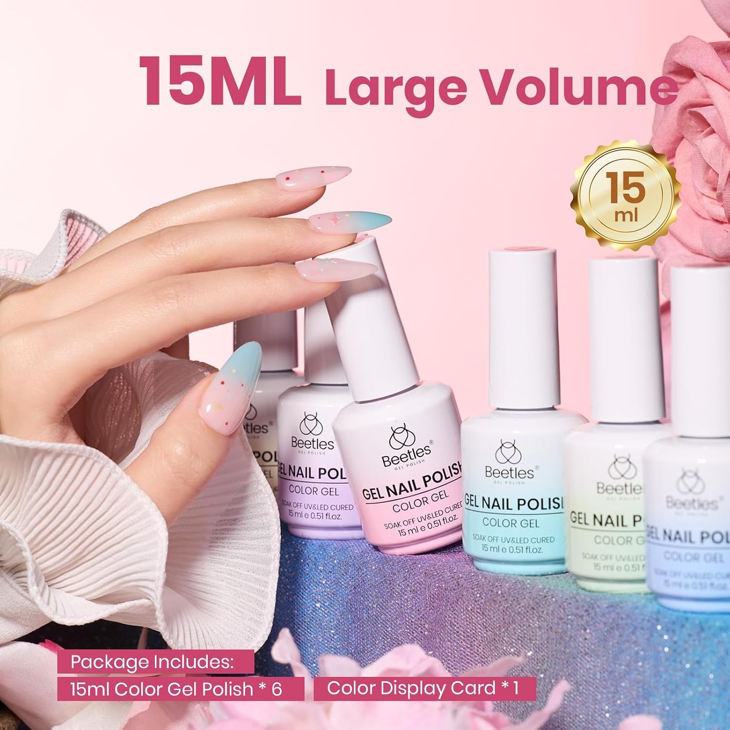 image:imageBeetles Brown Cat Eye Gel Nail Polish Set Gilded Amber Fall Gel Polish 6 Colors 15ML Full Size Glitter Gel Nail Kit Glass Cat Eye Magnetic Effect Soak Off UV Nail Art Salon DIY Gift for Women000Spring Nectar