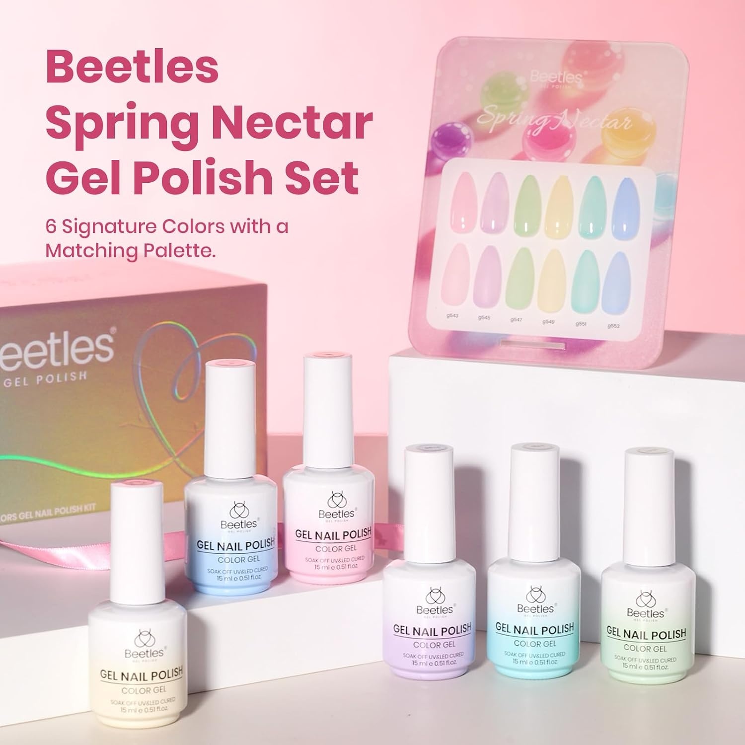 image:imageBeetles Brown Cat Eye Gel Nail Polish Set Gilded Amber Fall Gel Polish 6 Colors 15ML Full Size Glitter Gel Nail Kit Glass Cat Eye Magnetic Effect Soak Off UV Nail Art Salon DIY Gift for Women000Spring Nectar