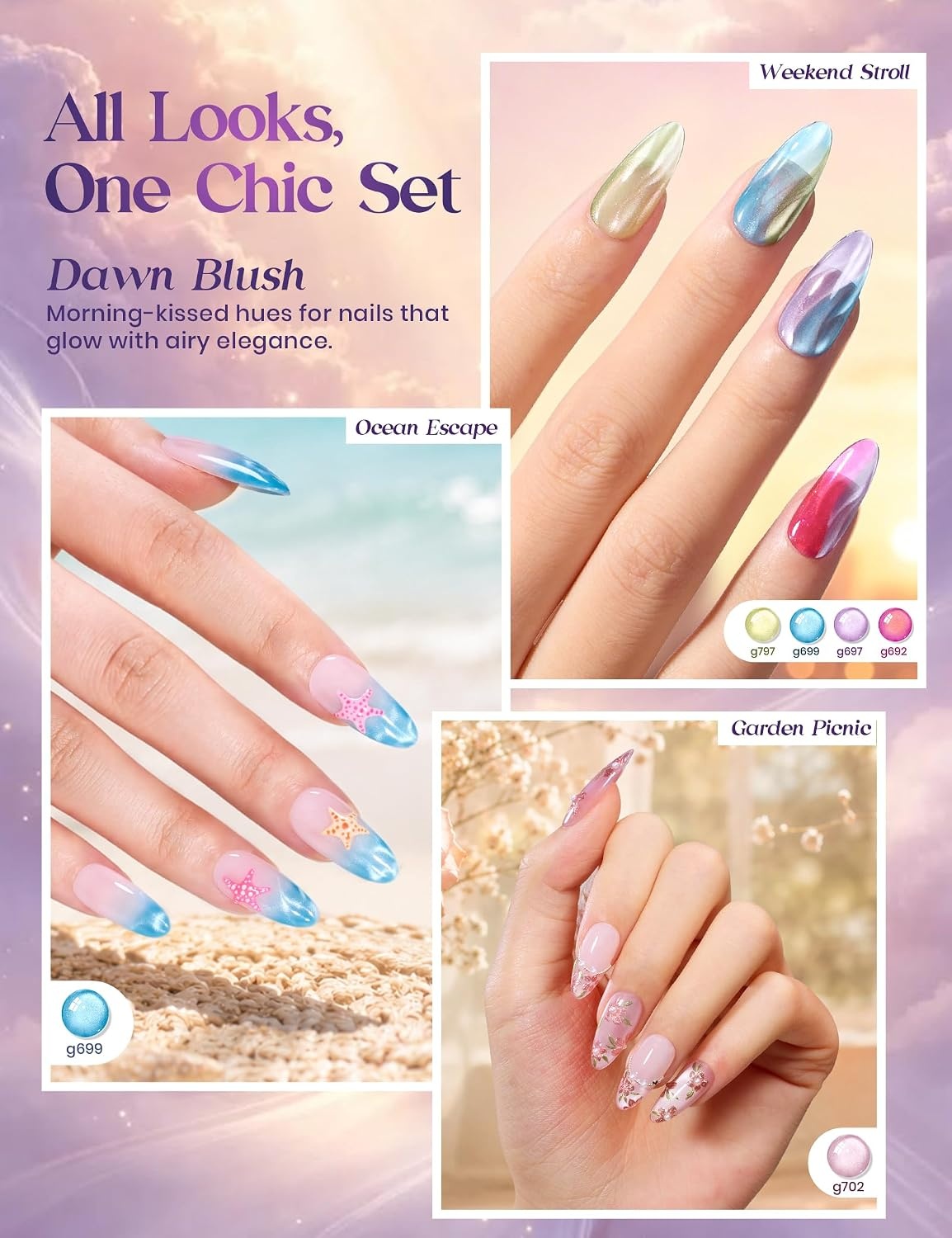 image:imageBeetles Brown Cat Eye Gel Nail Polish Set Gilded Amber Fall Gel Polish 6 Colors 15ML Full Size Glitter Gel Nail Kit Glass Cat Eye Magnetic Effect Soak Off UV Nail Art Salon DIY Gift for WomenASky Symphony