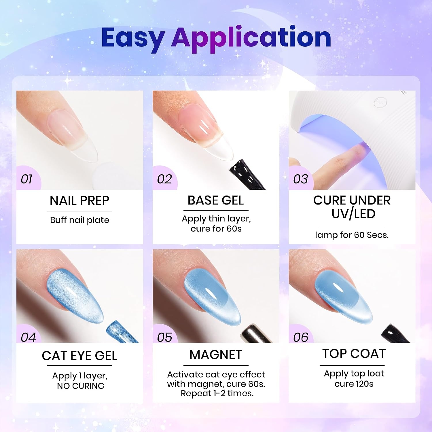 image:imageBeetles Brown Cat Eye Gel Nail Polish Set Gilded Amber Fall Gel Polish 6 Colors 15ML Full Size Glitter Gel Nail Kit Glass Cat Eye Magnetic Effect Soak Off UV Nail Art Salon DIY Gift for WomenROMANTIC GALAXY