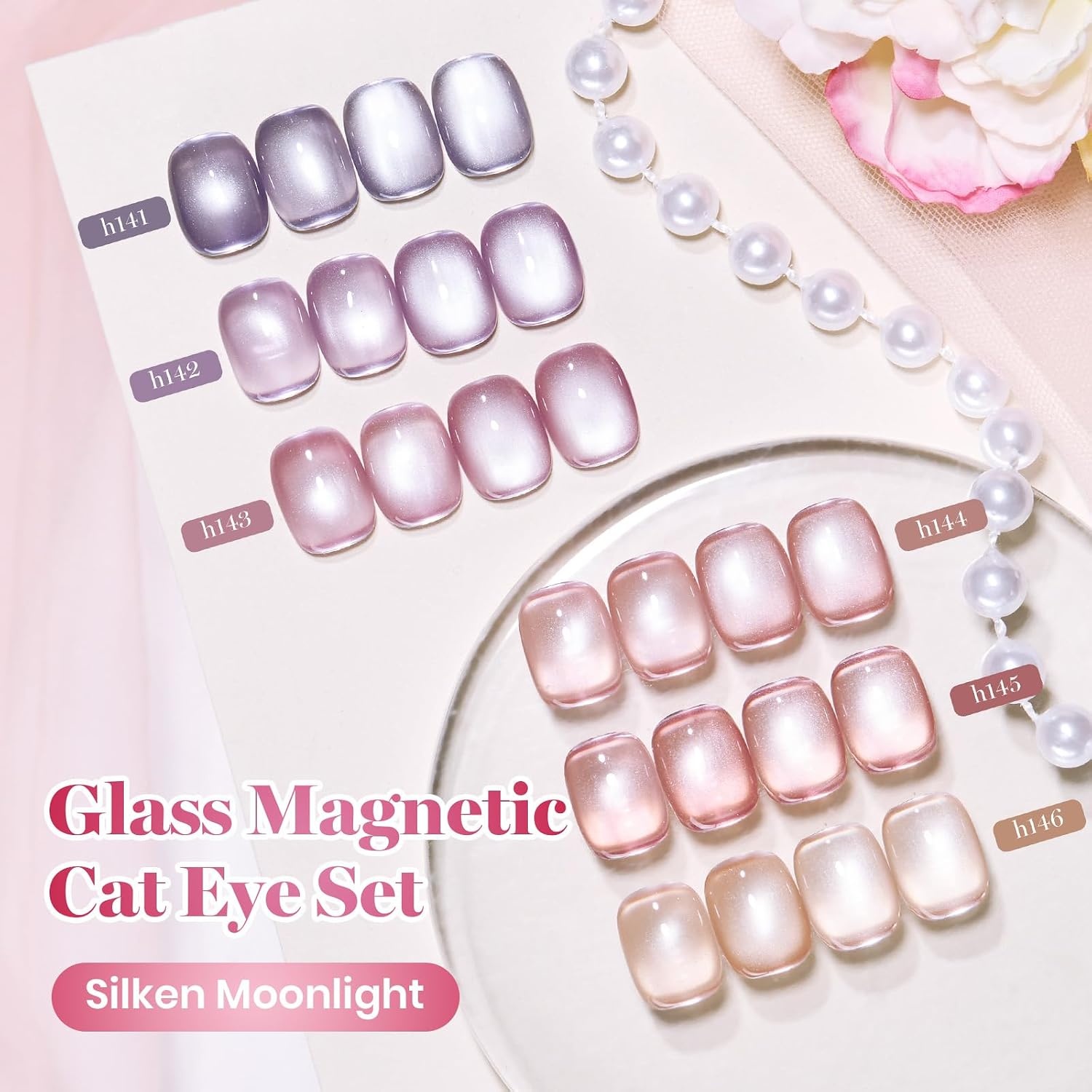 image:imageBeetles Brown Cat Eye Gel Nail Polish Set Gilded Amber Fall Gel Polish 6 Colors 15ML Full Size Glitter Gel Nail Kit Glass Cat Eye Magnetic Effect Soak Off UV Nail Art Salon DIY Gift for WomenSilken Moonlight