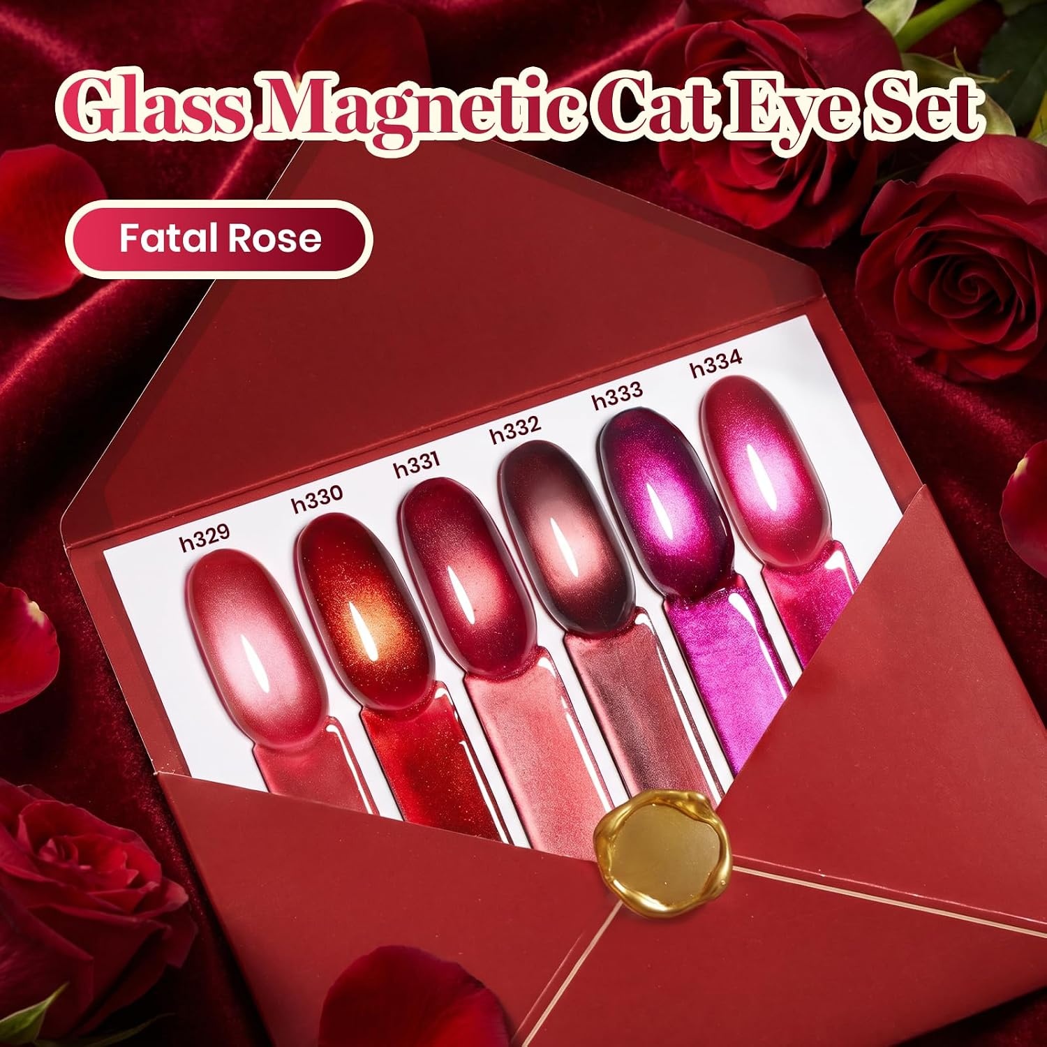 image:imageBeetles Brown Cat Eye Gel Nail Polish Set Gilded Amber Fall Gel Polish 6 Colors 15ML Full Size Glitter Gel Nail Kit Glass Cat Eye Magnetic Effect Soak Off UV Nail Art Salon DIY Gift for WomenFatal Rose