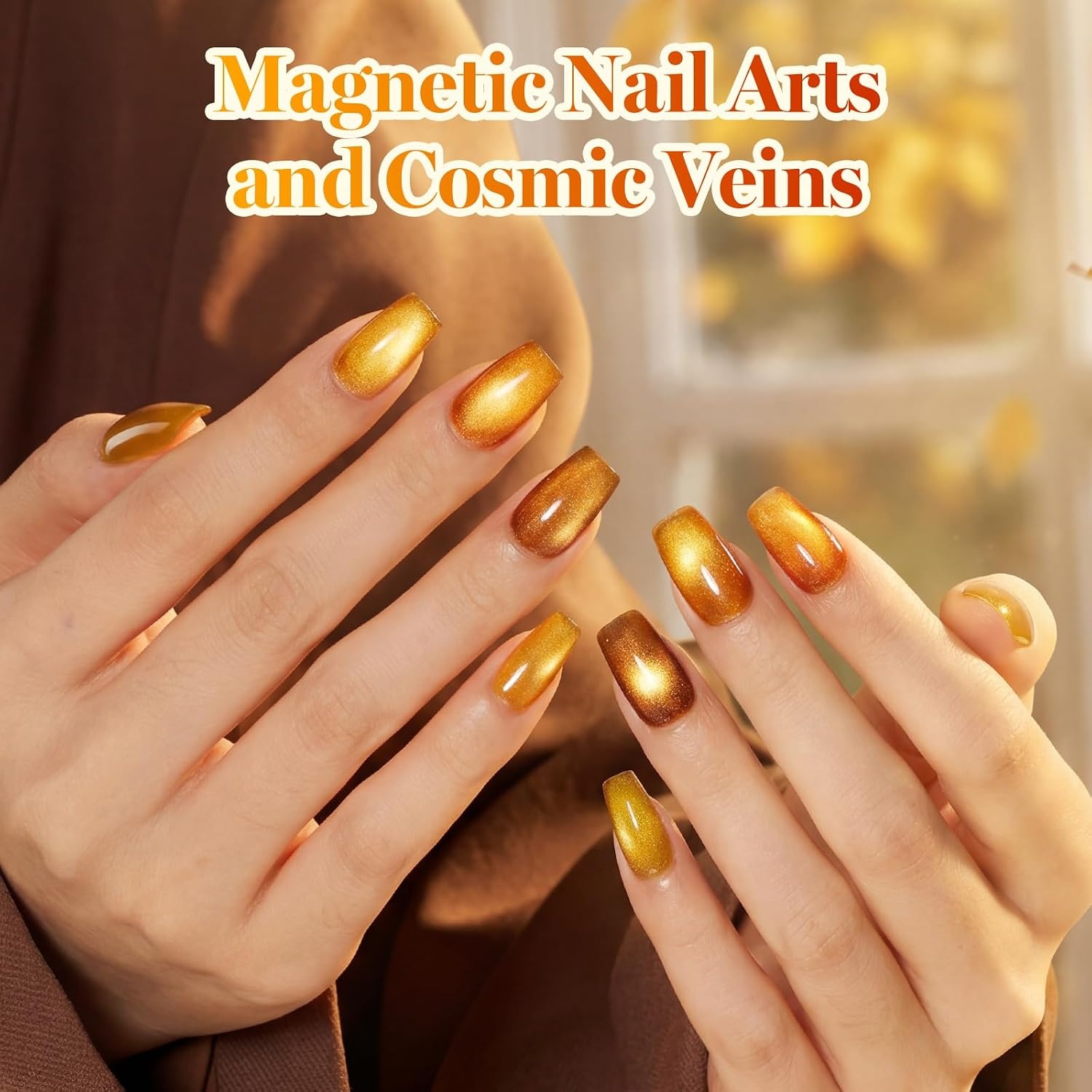 image:imageBeetles Brown Cat Eye Gel Nail Polish Set Gilded Amber Fall Gel Polish 6 Colors 15ML Full Size Glitter Gel Nail Kit Glass Cat Eye Magnetic Effect Soak Off UV Nail Art Salon DIY Gift for WomenFalling Gold