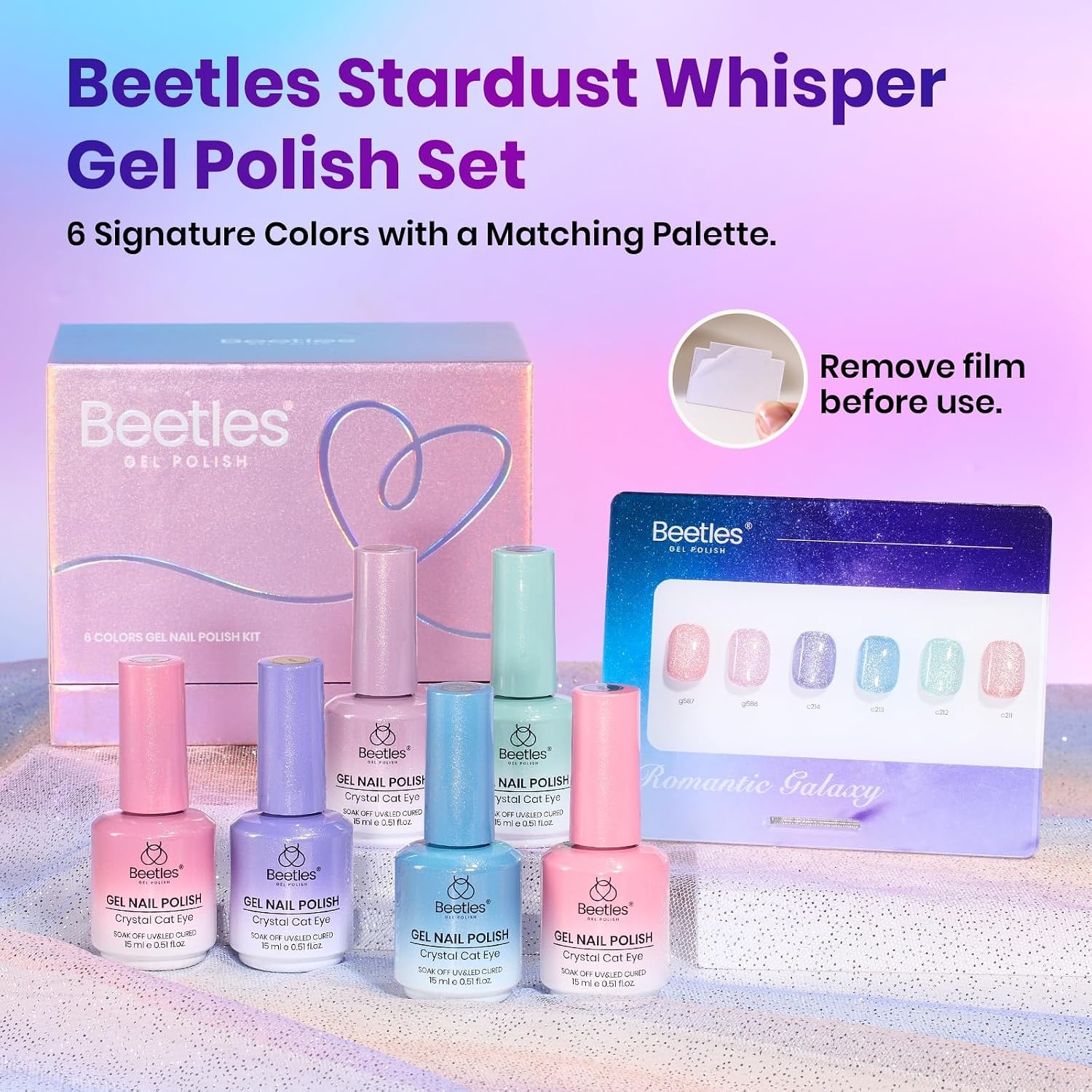image:imageBeetles Brown Cat Eye Gel Nail Polish Set Gilded Amber Fall Gel Polish 6 Colors 15ML Full Size Glitter Gel Nail Kit Glass Cat Eye Magnetic Effect Soak Off UV Nail Art Salon DIY Gift for WomenROMANTIC GALAXY