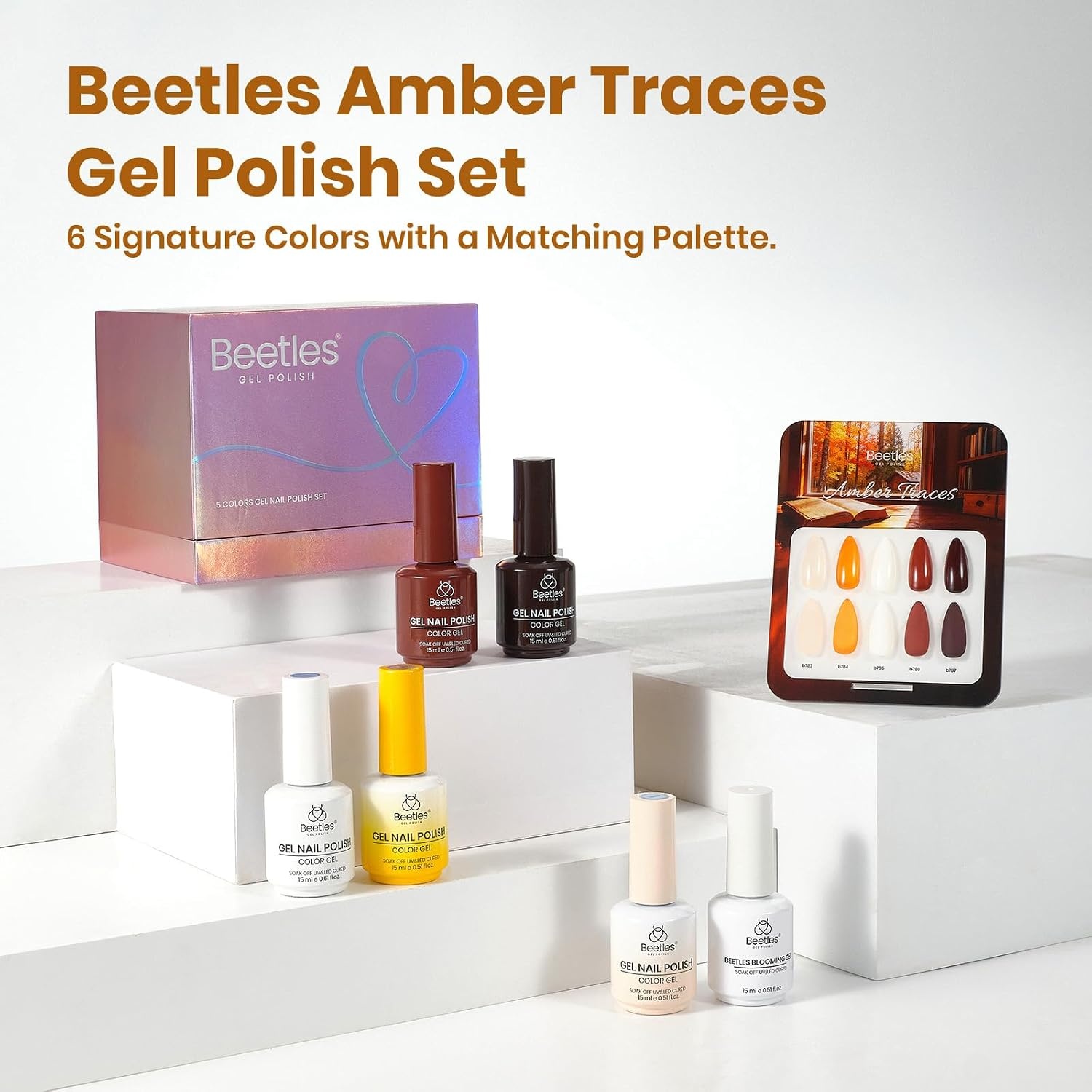 image:imageBeetles Brown Cat Eye Gel Nail Polish Set Gilded Amber Fall Gel Polish 6 Colors 15ML Full Size Glitter Gel Nail Kit Glass Cat Eye Magnetic Effect Soak Off UV Nail Art Salon DIY Gift for WomenAmber Traces