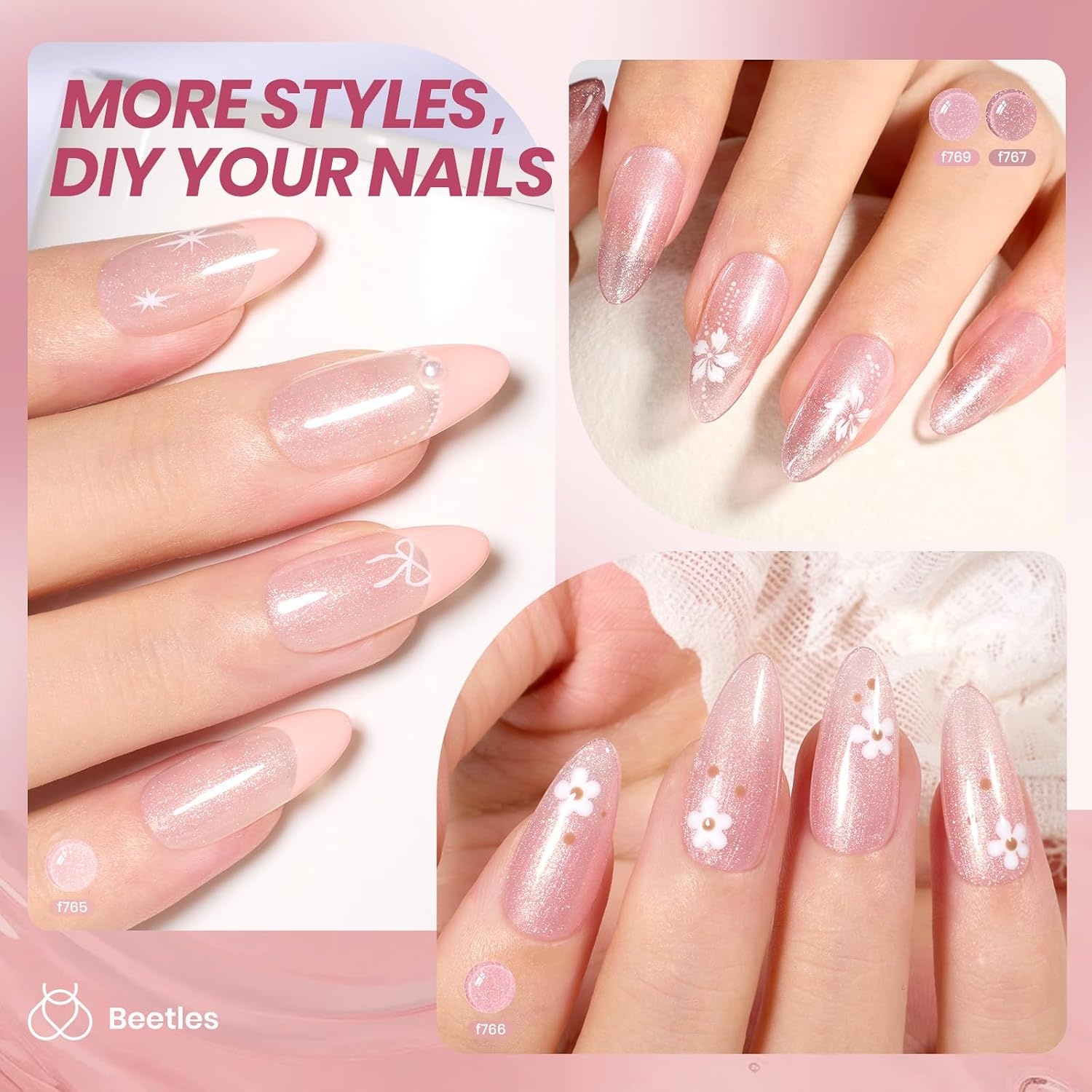 image:imageBeetles Cat Eye Gel Nail Polish Set Gilded Street 6 Colors Fall Gel Polish Glitter Gel Nail Kit Brown Red Gold Green 3D Shimmer Effect Soak Off UV DIY Salon Nail Art Fall Manicure Gift for WomenA Sheer Pink Faded Rose