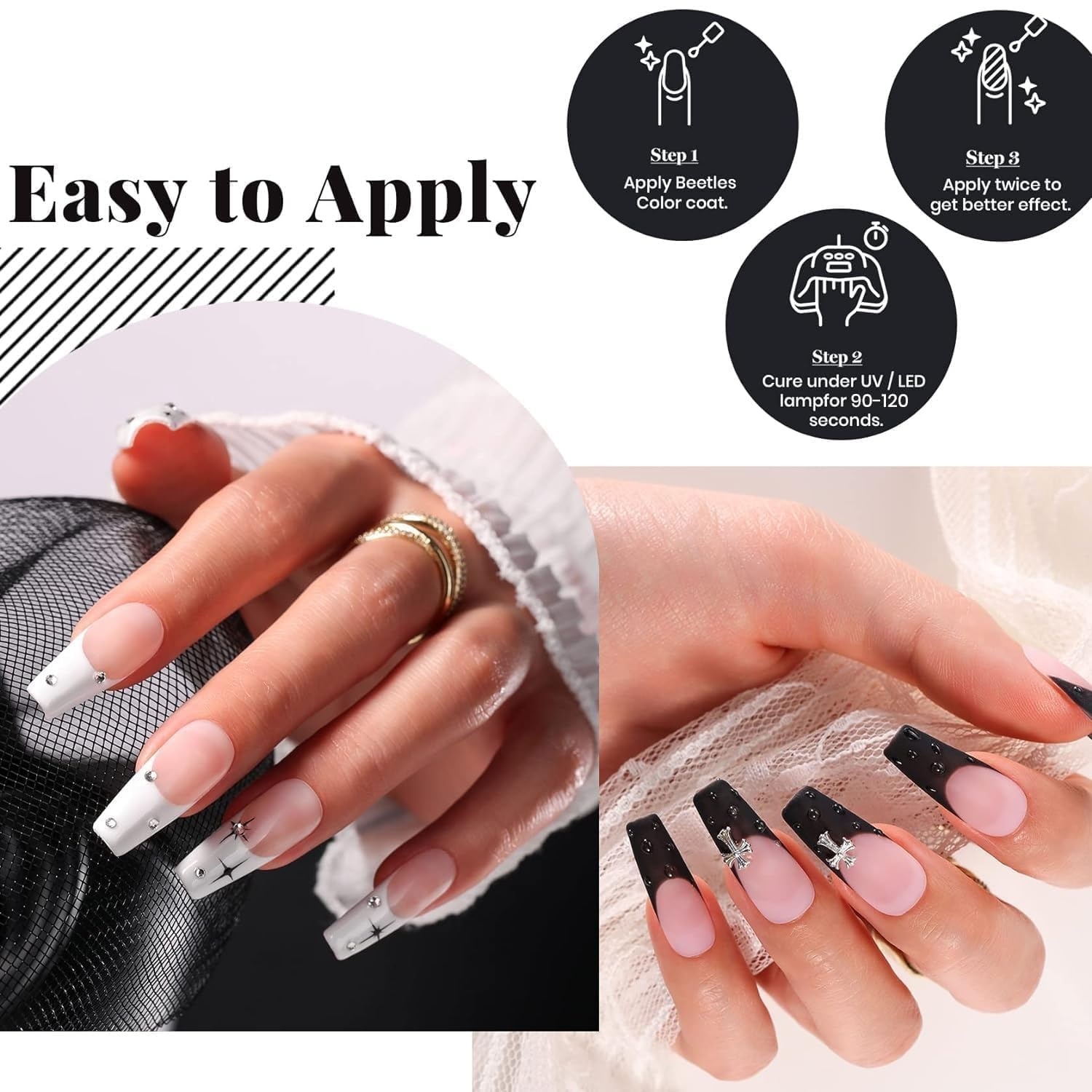 image:imageBeetles Cat Eye Gel Nail Polish Set Gilded Street 6 Colors Fall Gel Polish Glitter Gel Nail Kit Brown Red Gold Green 3D Shimmer Effect Soak Off UV DIY Salon Nail Art Fall Manicure Gift for Women00Black White Colors