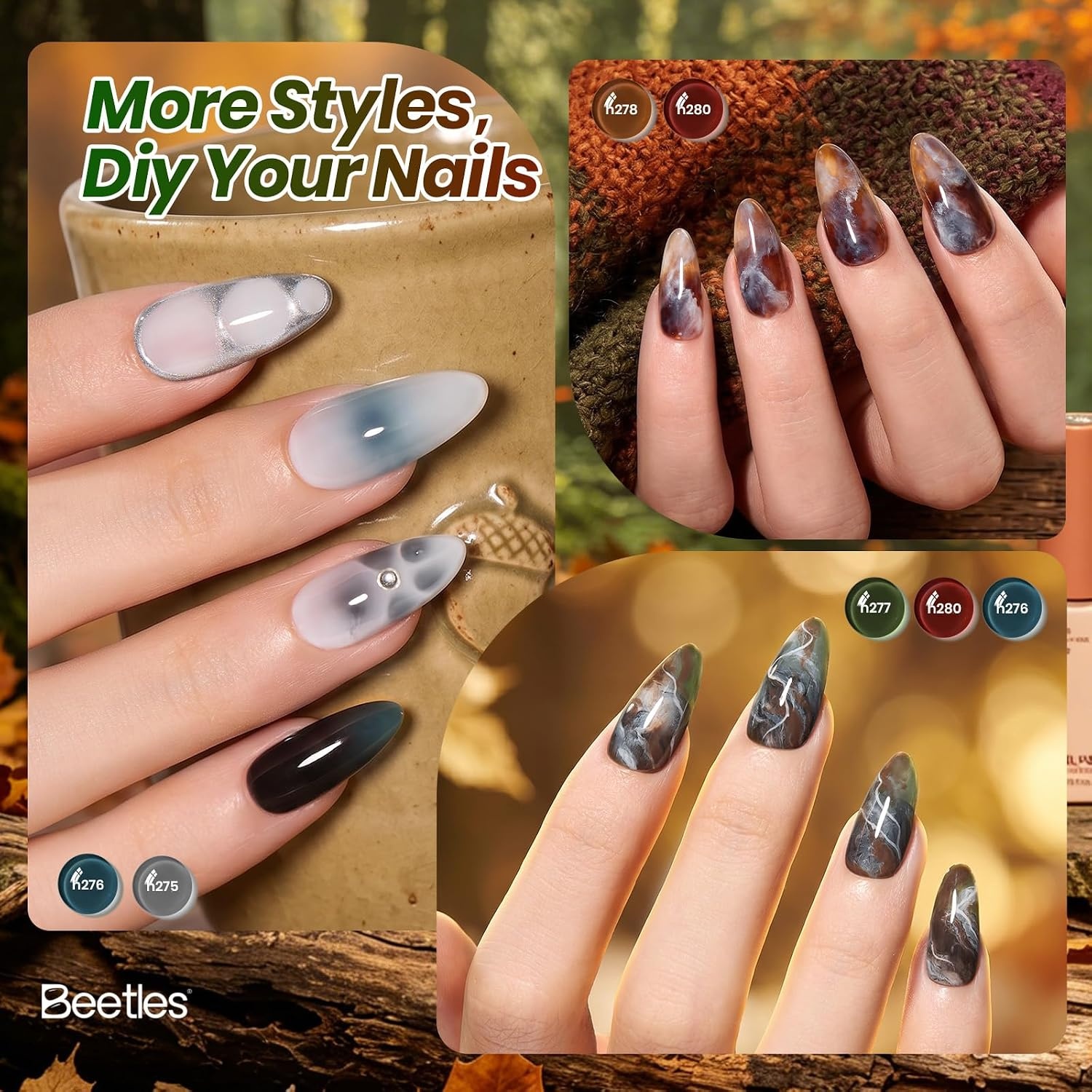 image:imageBeetles Cat Eye Gel Nail Polish Set Gilded Street 6 Colors Fall Gel Polish Glitter Gel Nail Kit Brown Red Gold Green 3D Shimmer Effect Soak Off UV DIY Salon Nail Art Fall Manicure Gift for WomenB Sheer Mixed Finishes Natural Coda