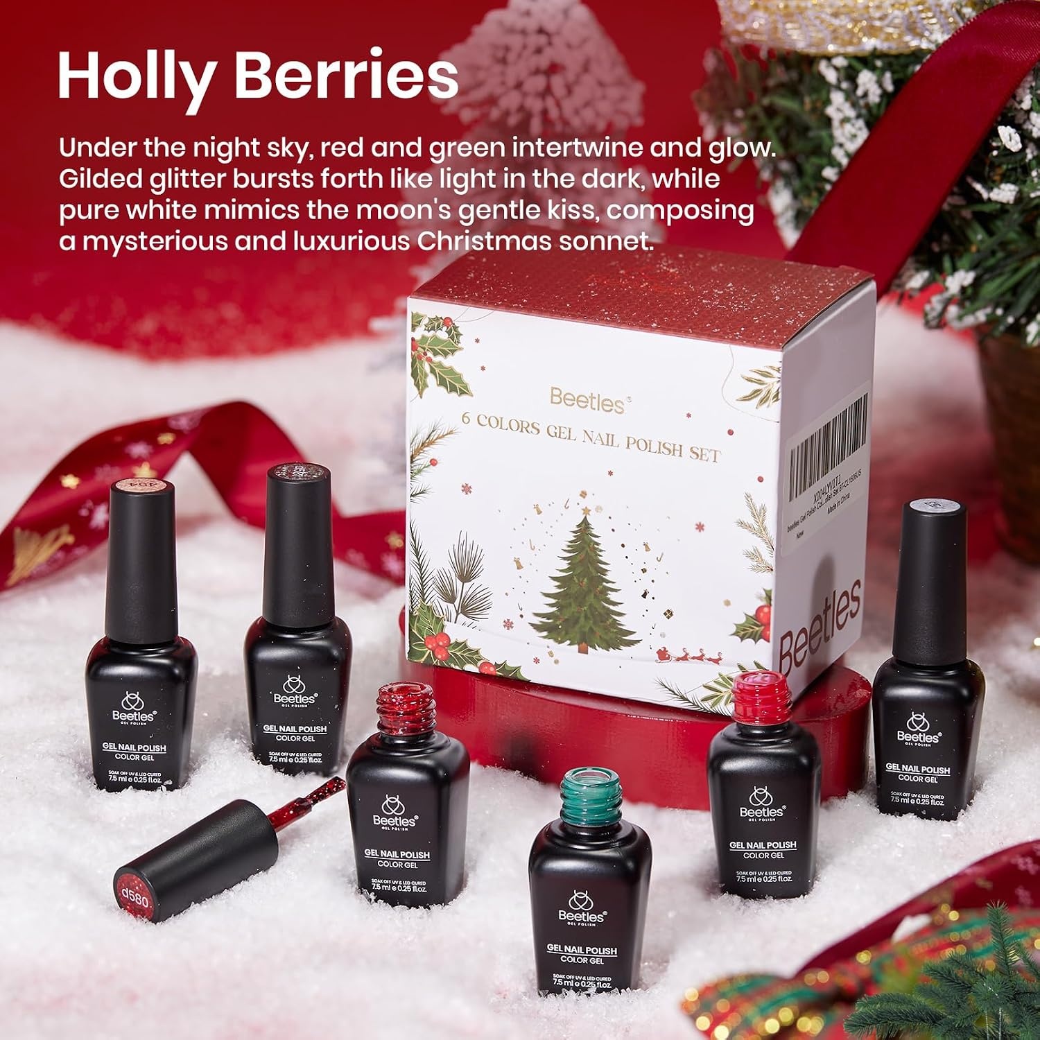 image:imageBeetles Cat Eye Gel Nail Polish Set Gilded Street 6 Colors Fall Gel Polish Glitter Gel Nail Kit Brown Red Gold Green 3D Shimmer Effect Soak Off UV DIY Salon Nail Art Fall Manicure Gift for Women000Holly Berries