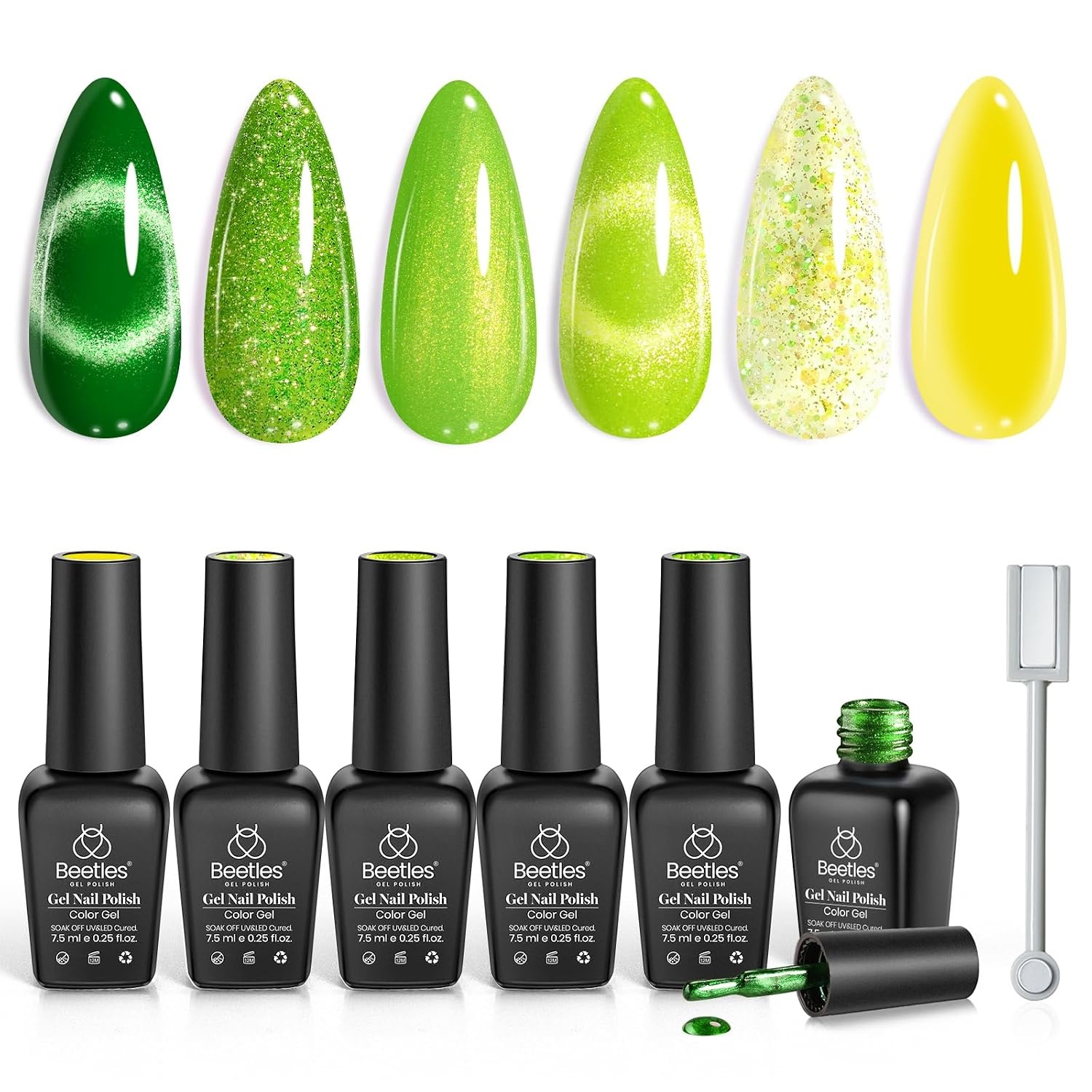 image:imageBeetles Cat Eye Gel Nail Polish Set Gilded Street 6 Colors Fall Gel Polish Glitter Gel Nail Kit Brown Red Gold Green 3D Shimmer Effect Soak Off UV DIY Salon Nail Art Fall Manicure Gift for WomenD Mixed Finishes Summer Beats