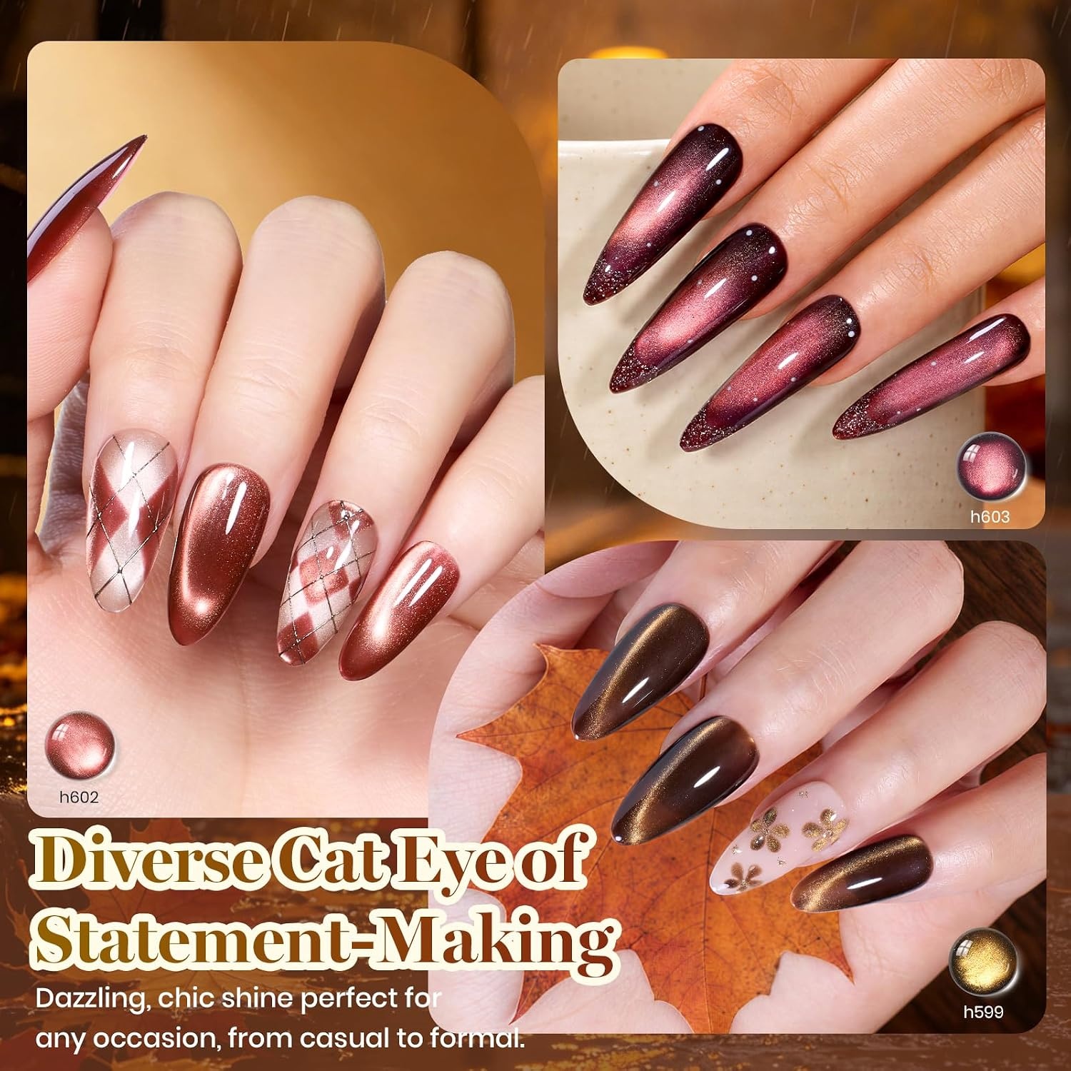 image:imageBeetles Cat Eye Gel Nail Polish Set Gilded Street 6 Colors Fall Gel Polish Glitter Gel Nail Kit Brown Red Gold Green 3D Shimmer Effect Soak Off UV DIY Salon Nail Art Fall Manicure Gift for WomenA Glassy Mixed Finishes Gilded Street Fall