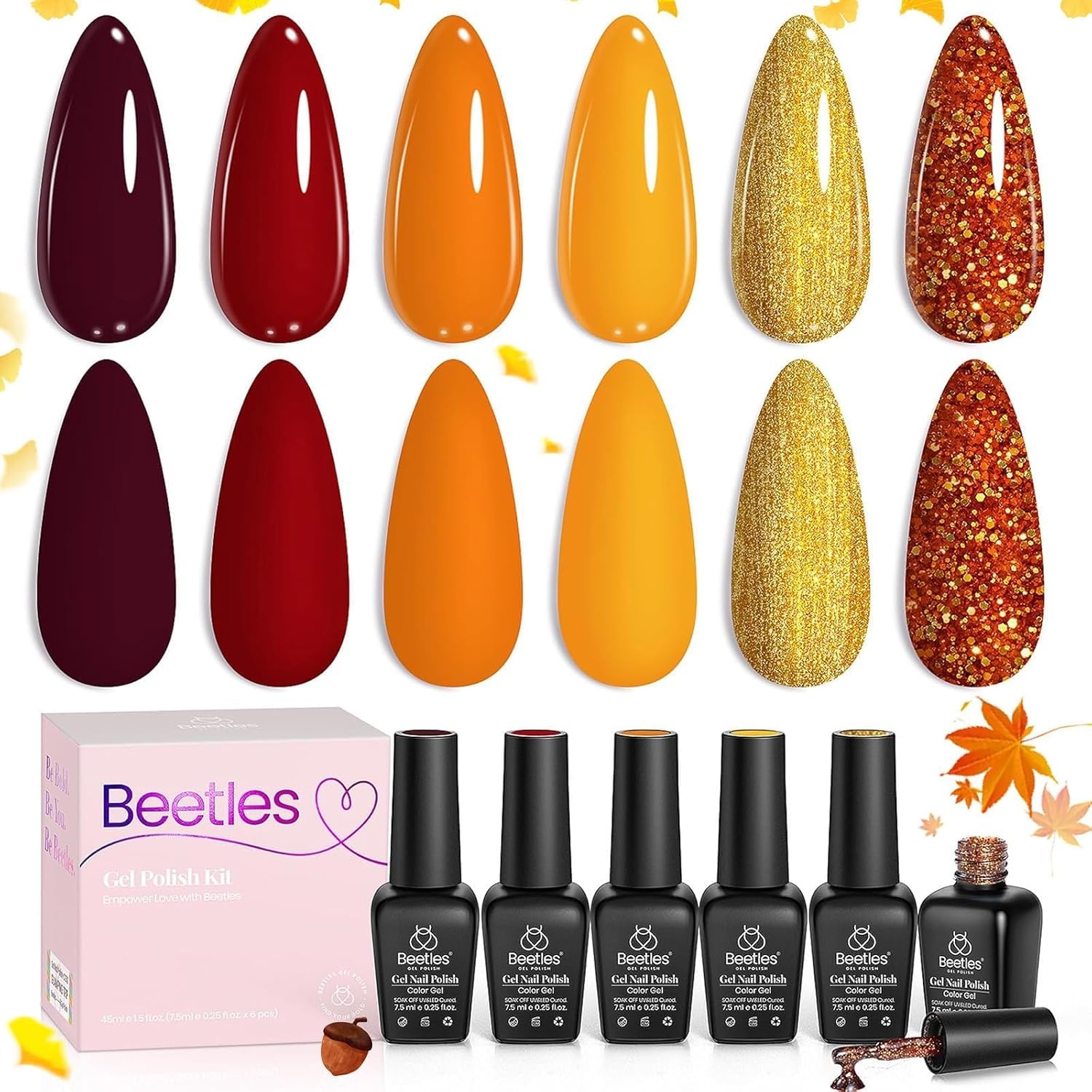 image:imageBeetles Cat Eye Gel Nail Polish Set Gilded Street 6 Colors Fall Gel Polish Glitter Gel Nail Kit Brown Red Gold Green 3D Shimmer Effect Soak Off UV DIY Salon Nail Art Fall Manicure Gift for WomenA Mixed Finishes Golden Blessing