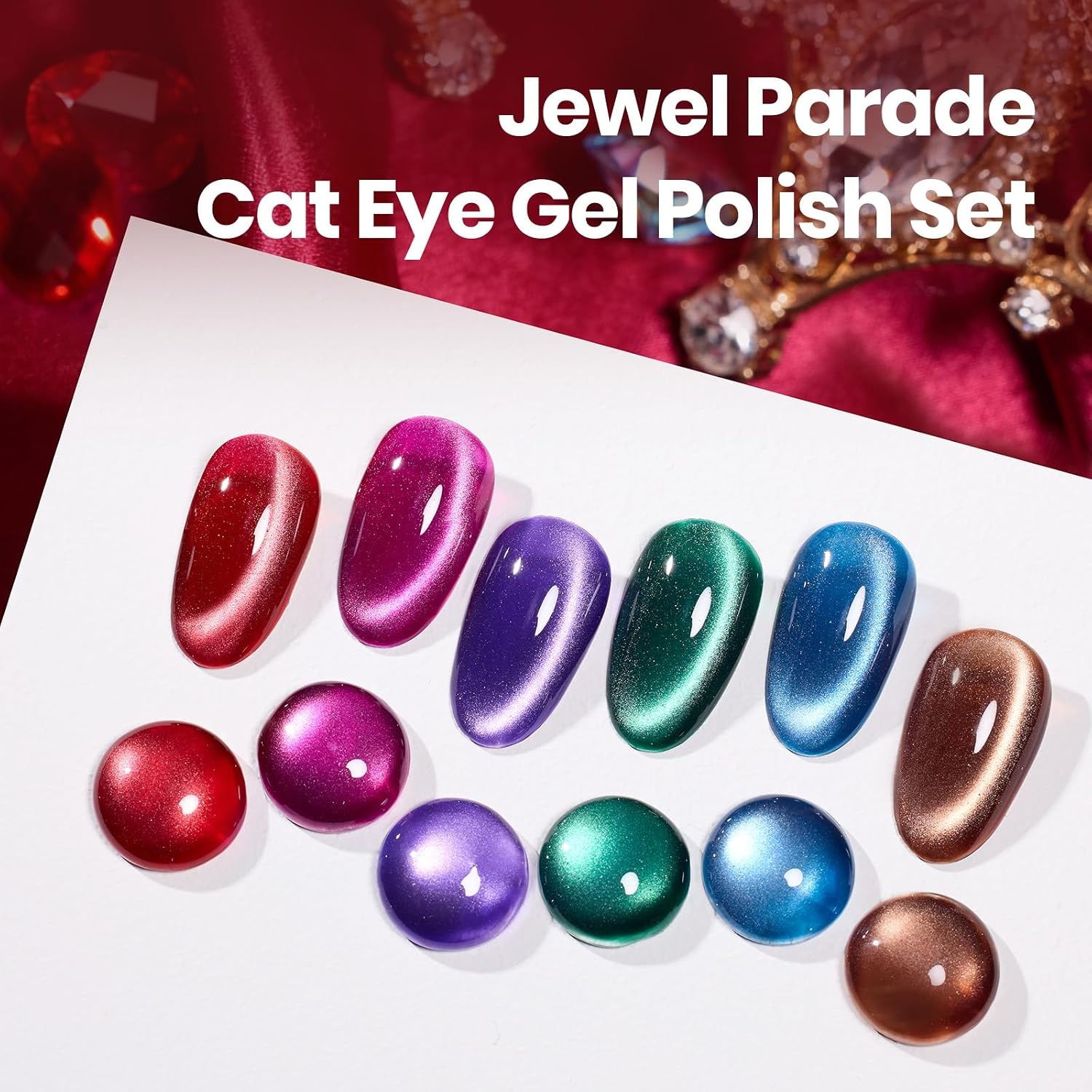 image:imageBeetles Cat Eye Gel Nail Polish Set Gilded Street 6 Colors Fall Gel Polish Glitter Gel Nail Kit Brown Red Gold Green 3D Shimmer Effect Soak Off UV DIY Salon Nail Art Fall Manicure Gift for WomenC Glassy Mixed Finishes Jewel Parade