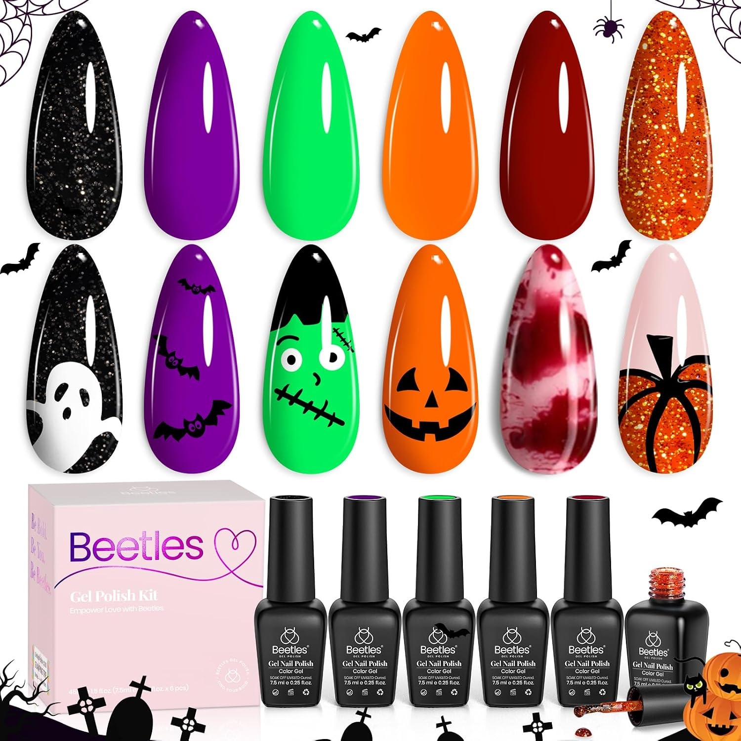 image:imageBeetles Cat Eye Gel Nail Polish Set Gilded Street 6 Colors Fall Gel Polish Glitter Gel Nail Kit Brown Red Gold Green 3D Shimmer Effect Soak Off UV DIY Salon Nail Art Fall Manicure Gift for WomenB Mixed Finishes Hocus Pocus