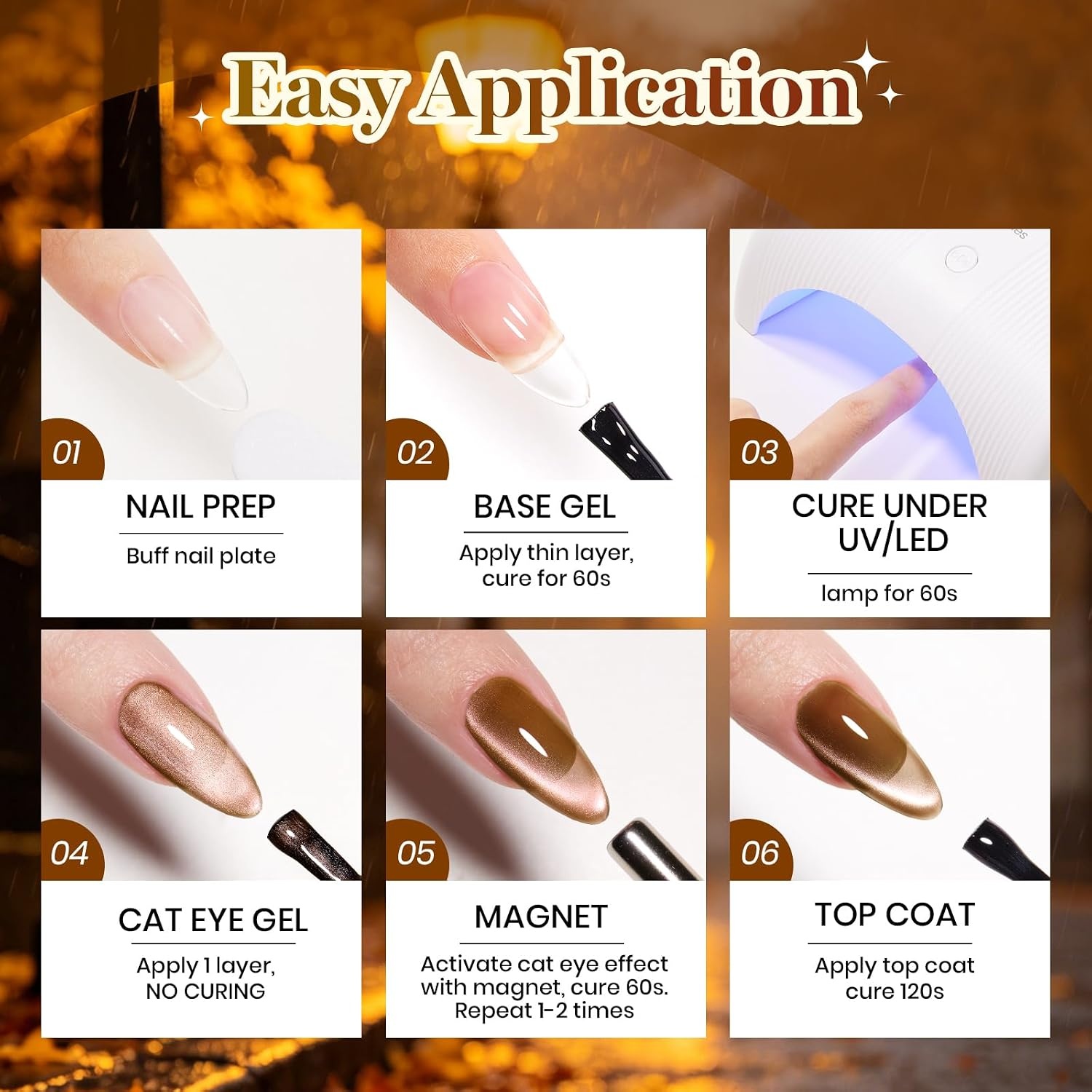 image:imageBeetles Cat Eye Gel Nail Polish Set Gilded Street 6 Colors Fall Gel Polish Glitter Gel Nail Kit Brown Red Gold Green 3D Shimmer Effect Soak Off UV DIY Salon Nail Art Fall Manicure Gift for WomenA Glassy Mixed Finishes Gilded Street Fall