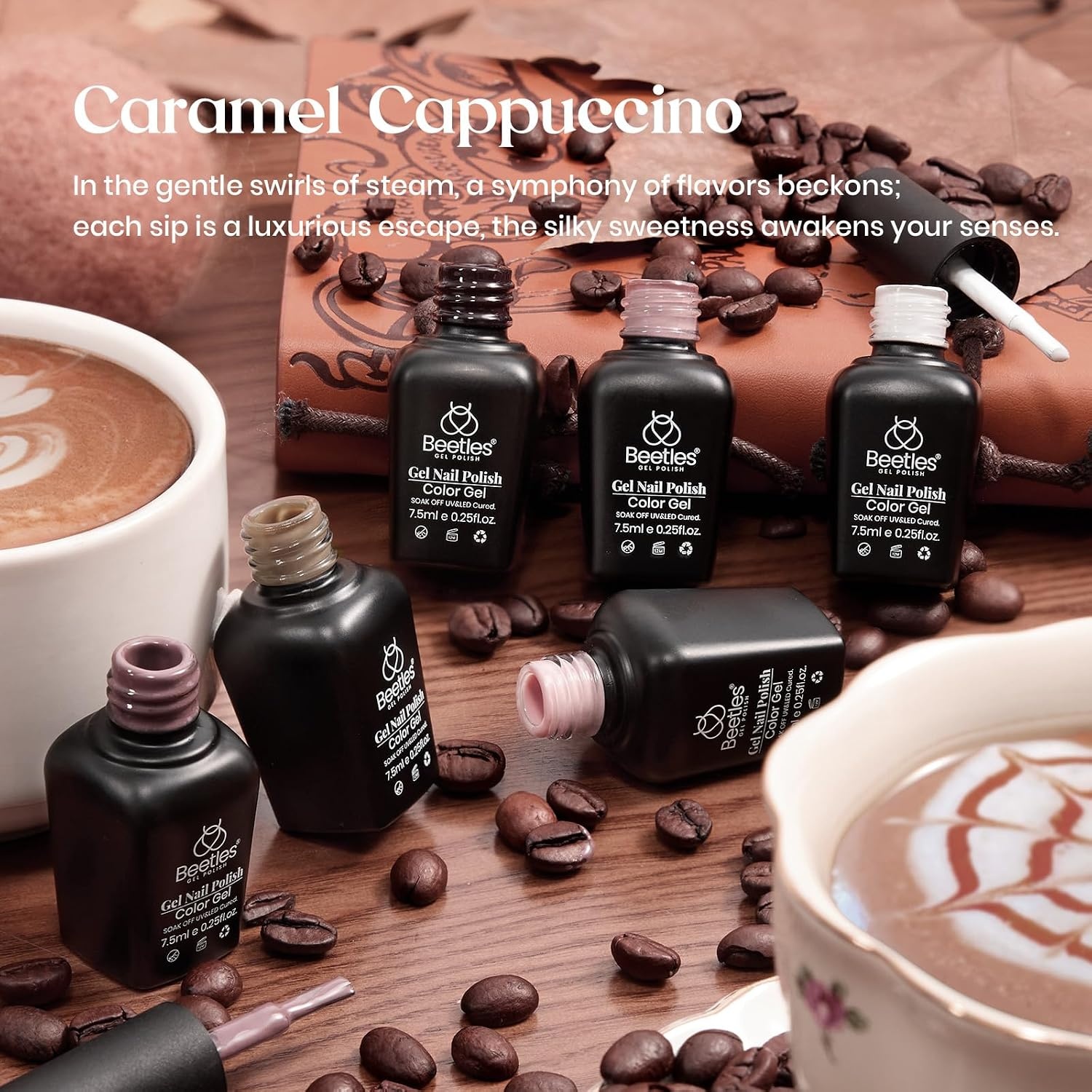 image:imageBeetles Cat Eye Gel Nail Polish Set Gilded Street 6 Colors Fall Gel Polish Glitter Gel Nail Kit Brown Red Gold Green 3D Shimmer Effect Soak Off UV DIY Salon Nail Art Fall Manicure Gift for WomenA Creme Brown Caramel Cappuccino