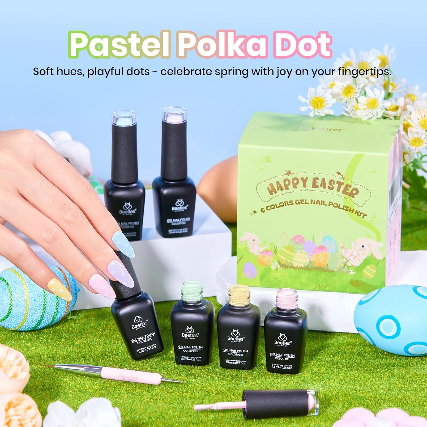 image:imageBeetles Cat Eye Gel Nail Polish Set Gilded Street 6 Colors Fall Gel Polish Glitter Gel Nail Kit Brown Red Gold Green 3D Shimmer Effect Soak Off UV DIY Salon Nail Art Fall Manicure Gift for WomenEaster Pastel Polka Dot