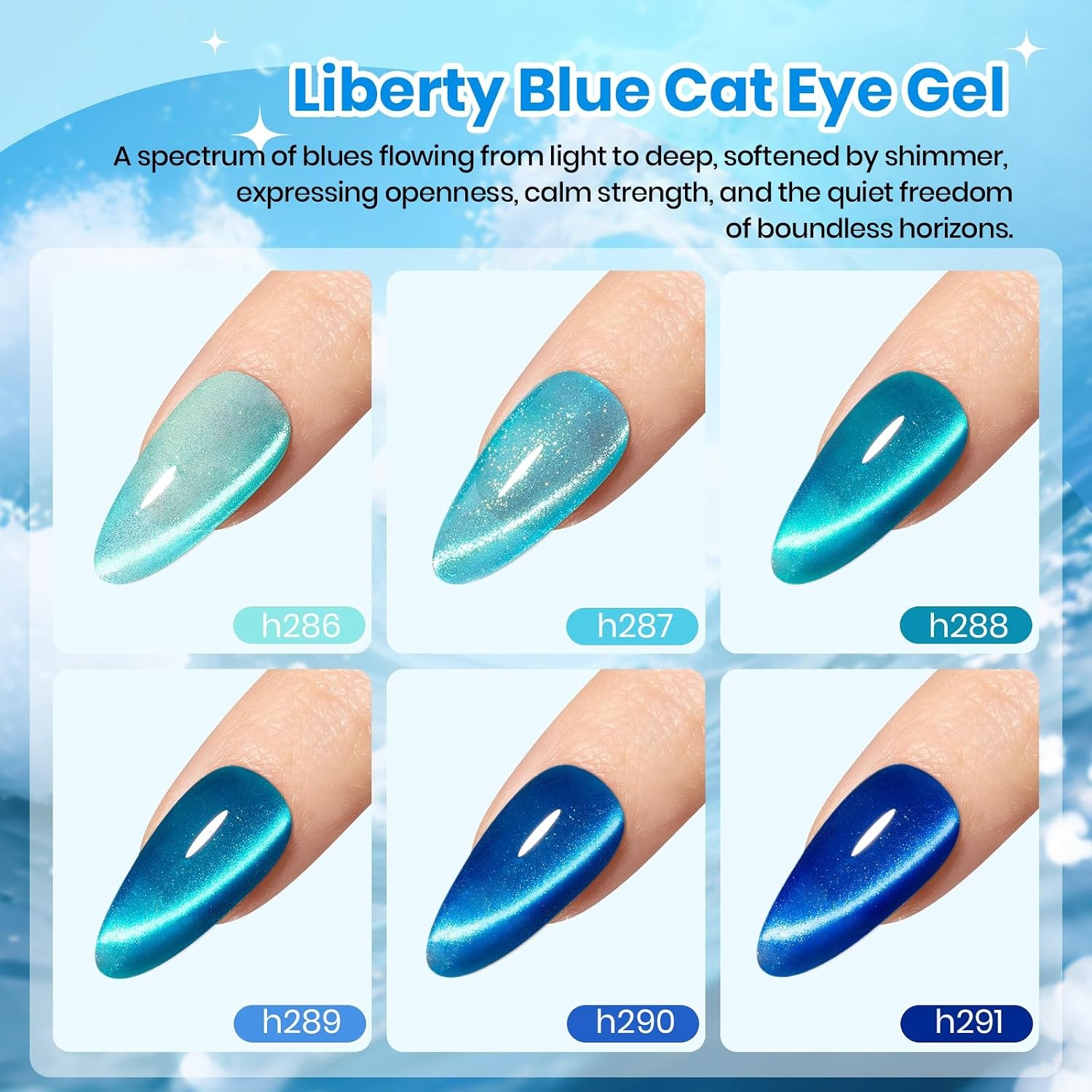 image:imageBeetles Cat Eye Gel Nail Polish Set Gilded Street 6 Colors Fall Gel Polish Glitter Gel Nail Kit Brown Red Gold Green 3D Shimmer Effect Soak Off UV DIY Salon Nail Art Fall Manicure Gift for WomenD Glassy Blue Liberty Blue