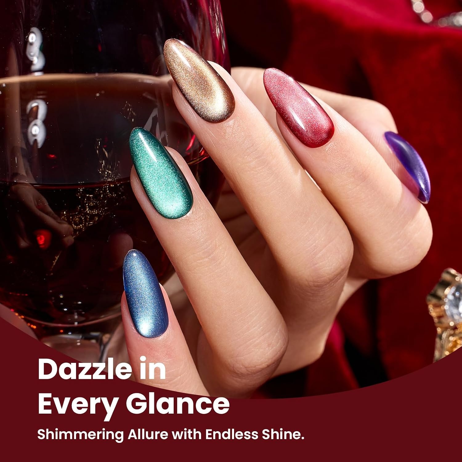 image:imageBeetles Cat Eye Gel Nail Polish Set Gilded Street 6 Colors Fall Gel Polish Glitter Gel Nail Kit Brown Red Gold Green 3D Shimmer Effect Soak Off UV DIY Salon Nail Art Fall Manicure Gift for WomenC Glassy Mixed Finishes Jewel Parade