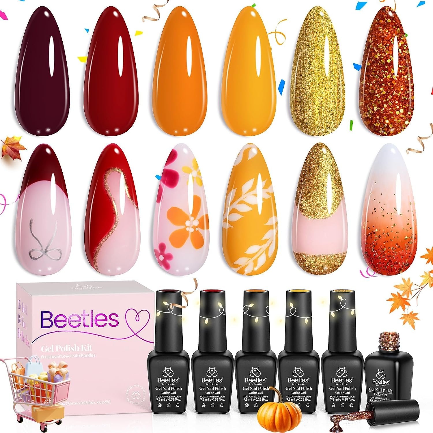 image:imageBeetles Cat Eye Gel Nail Polish Set Gilded Street 6 Colors Fall Gel Polish Glitter Gel Nail Kit Brown Red Gold Green 3D Shimmer Effect Soak Off UV DIY Salon Nail Art Fall Manicure Gift for WomenA Mixed Finishes Golden Blessing