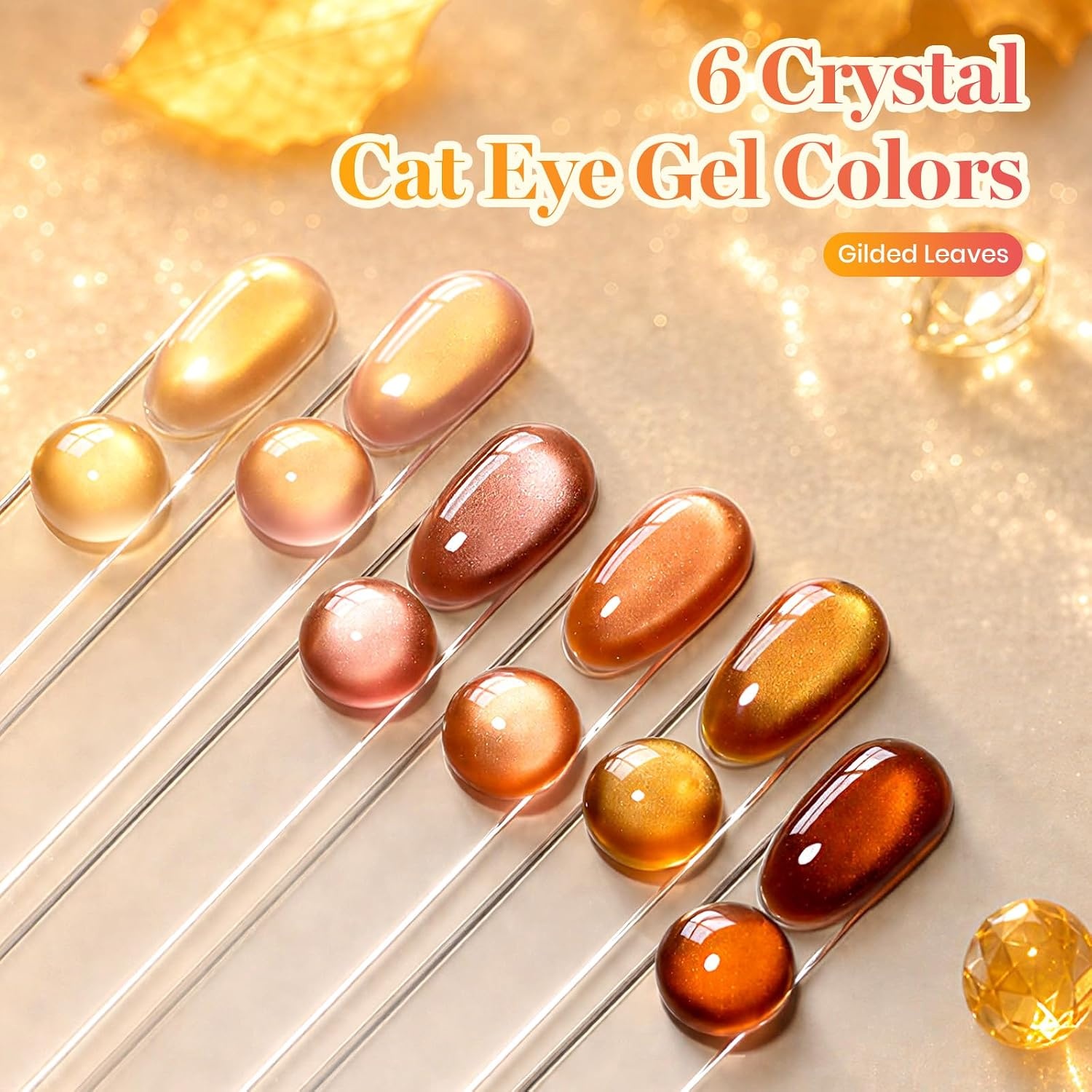 image:imageBeetles Fall Cat Eye Gel Nail Polish Set Gilded Leaves 6 Colors Amber Brown Gold Nude Magnetic Glitter Gel Polish Soak Off UV Nail Gel for DIY Manicure Nail Art Salon Use Gift for WomenA Glass Cat Eye Gilded Leaves