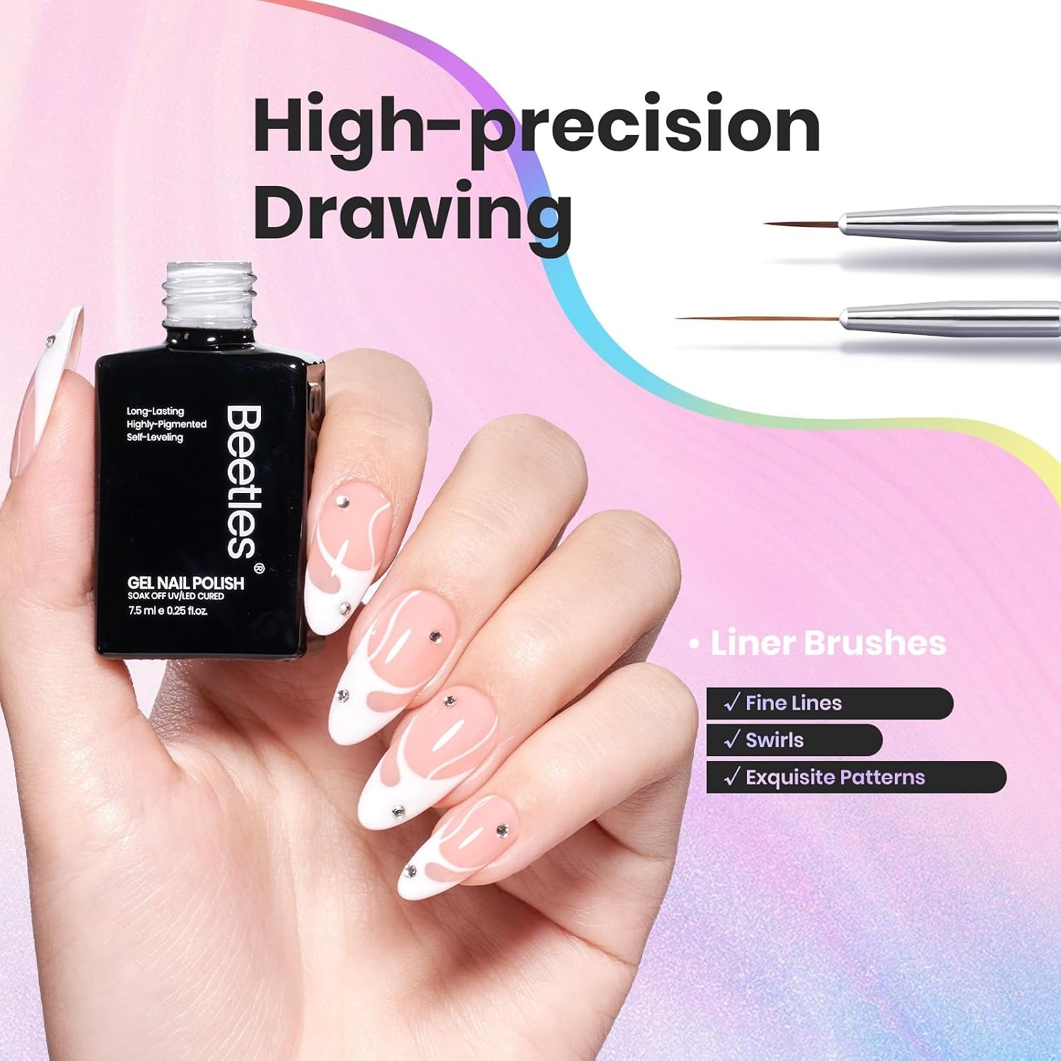 image:imageBeetles Fall Cat Eye Gel Nail Polish Set Gilded Leaves 6 Colors Amber Brown Gold Nude Magnetic Glitter Gel Polish Soak Off UV Nail Gel for DIY Manicure Nail Art Salon Use Gift for Women7WhiteBlack Gel Polish with Nail Art Brushes Set