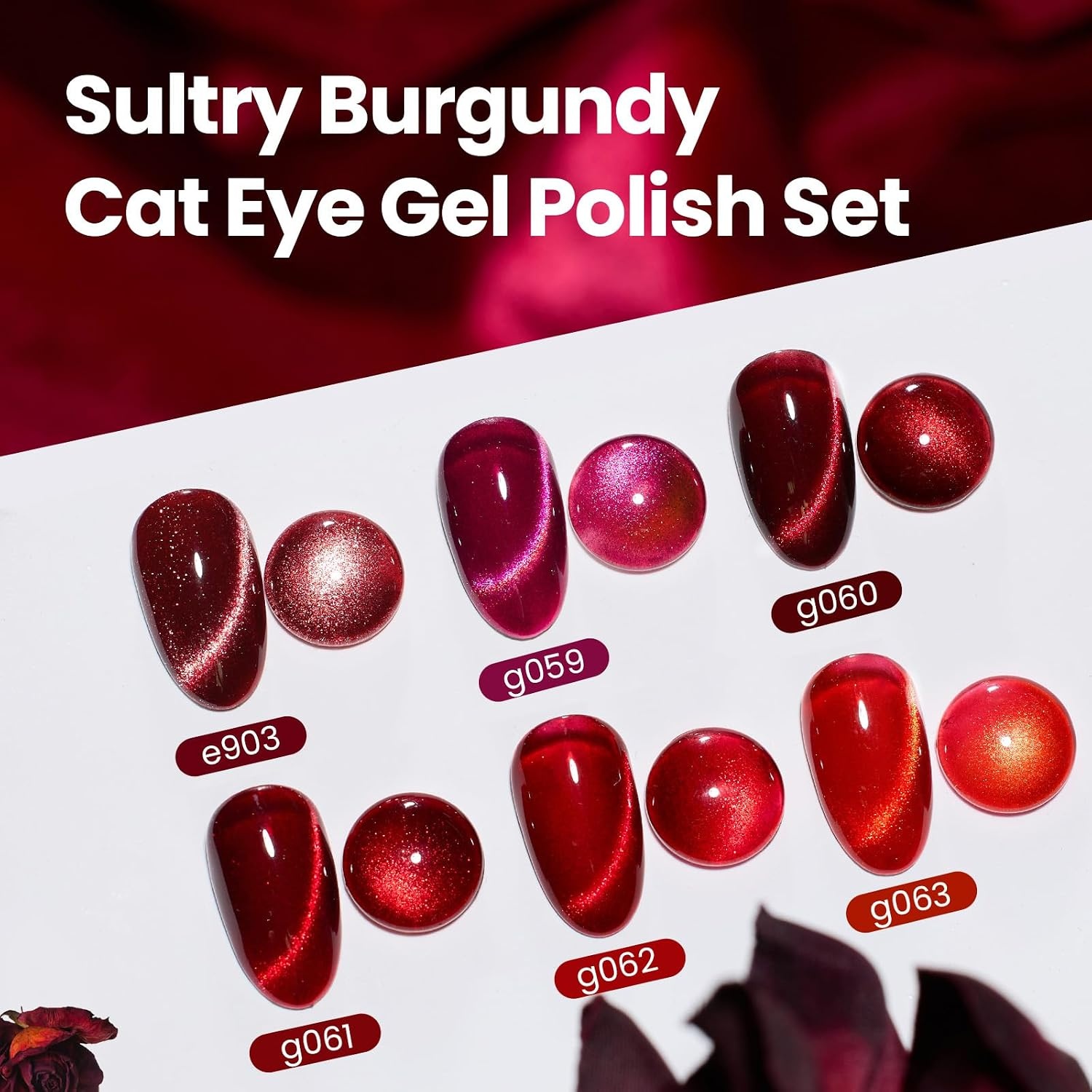image:imageBeetles Fall Cat Eye Gel Nail Polish Set Gilded Leaves 6 Colors Amber Brown Gold Nude Magnetic Glitter Gel Polish Soak Off UV Nail Gel for DIY Manicure Nail Art Salon Use Gift for Women000Sultry Burgundy