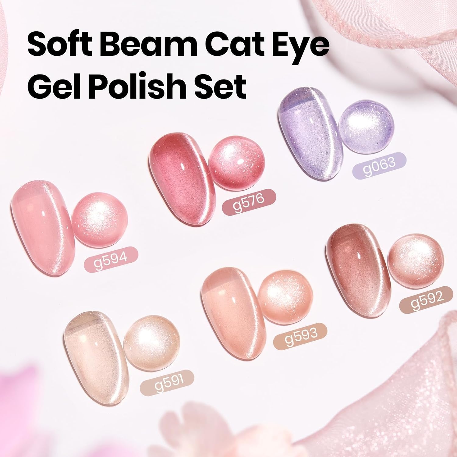 image:imageBeetles Fall Cat Eye Gel Nail Polish Set Gilded Leaves 6 Colors Amber Brown Gold Nude Magnetic Glitter Gel Polish Soak Off UV Nail Gel for DIY Manicure Nail Art Salon Use Gift for Women000Soft Beam