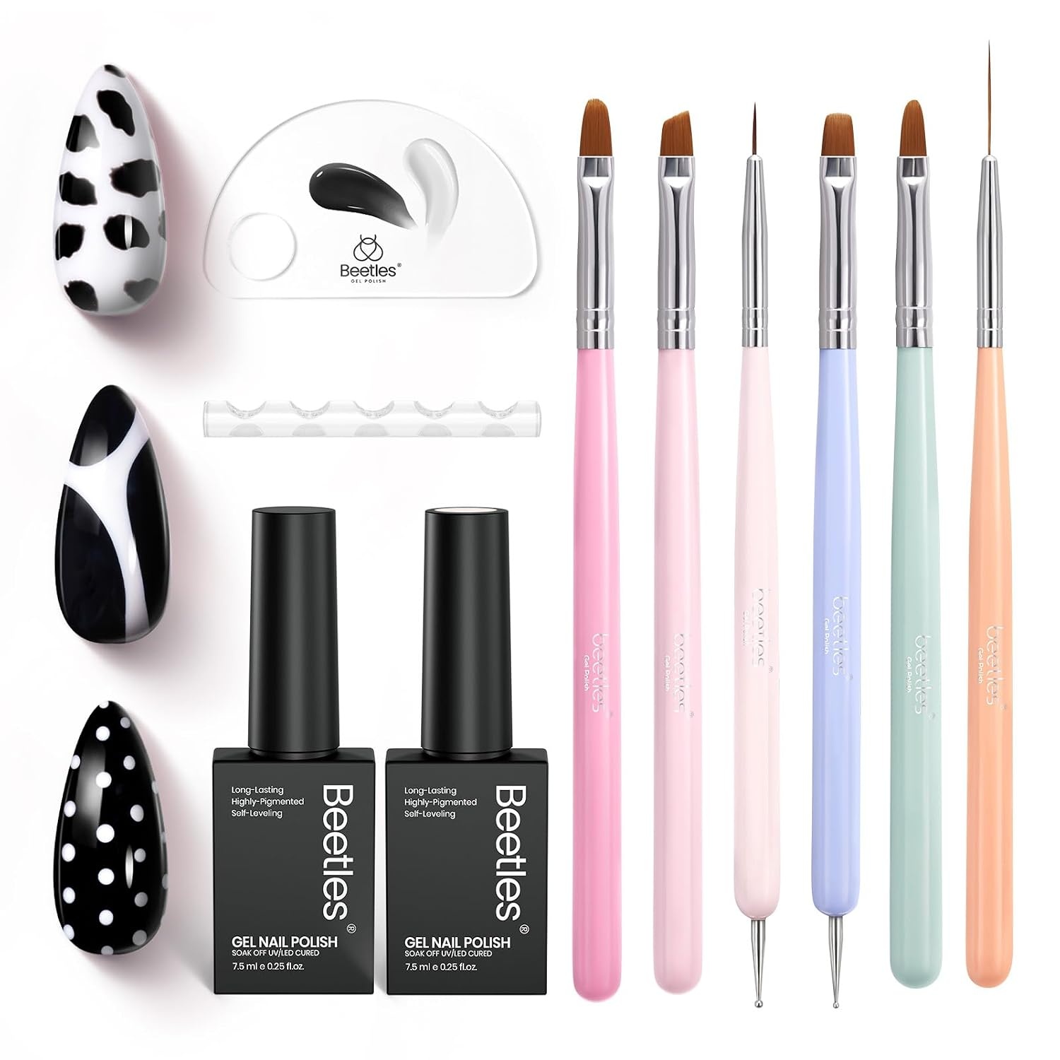 image:imageBeetles Fall Cat Eye Gel Nail Polish Set Gilded Leaves 6 Colors Amber Brown Gold Nude Magnetic Glitter Gel Polish Soak Off UV Nail Gel for DIY Manicure Nail Art Salon Use Gift for Women7WhiteBlack Gel Polish with Nail Art Brushes Set