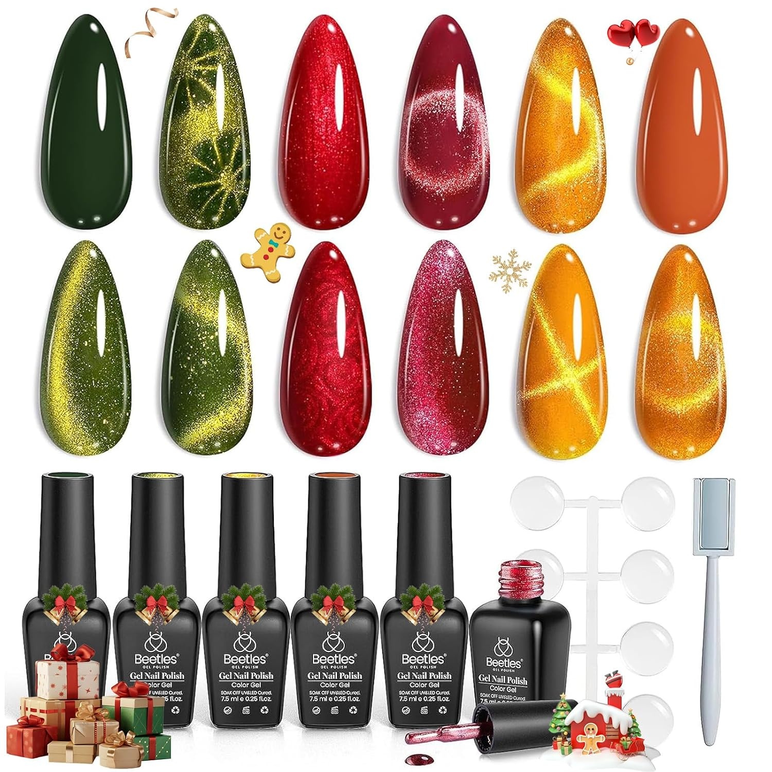 image:imageBeetles Fall Cat Eye Gel Nail Polish Set Gilded Leaves 6 Colors Amber Brown Gold Nude Magnetic Glitter Gel Polish Soak Off UV Nail Gel for DIY Manicure Nail Art Salon Use Gift for Women00Autumn Oasis