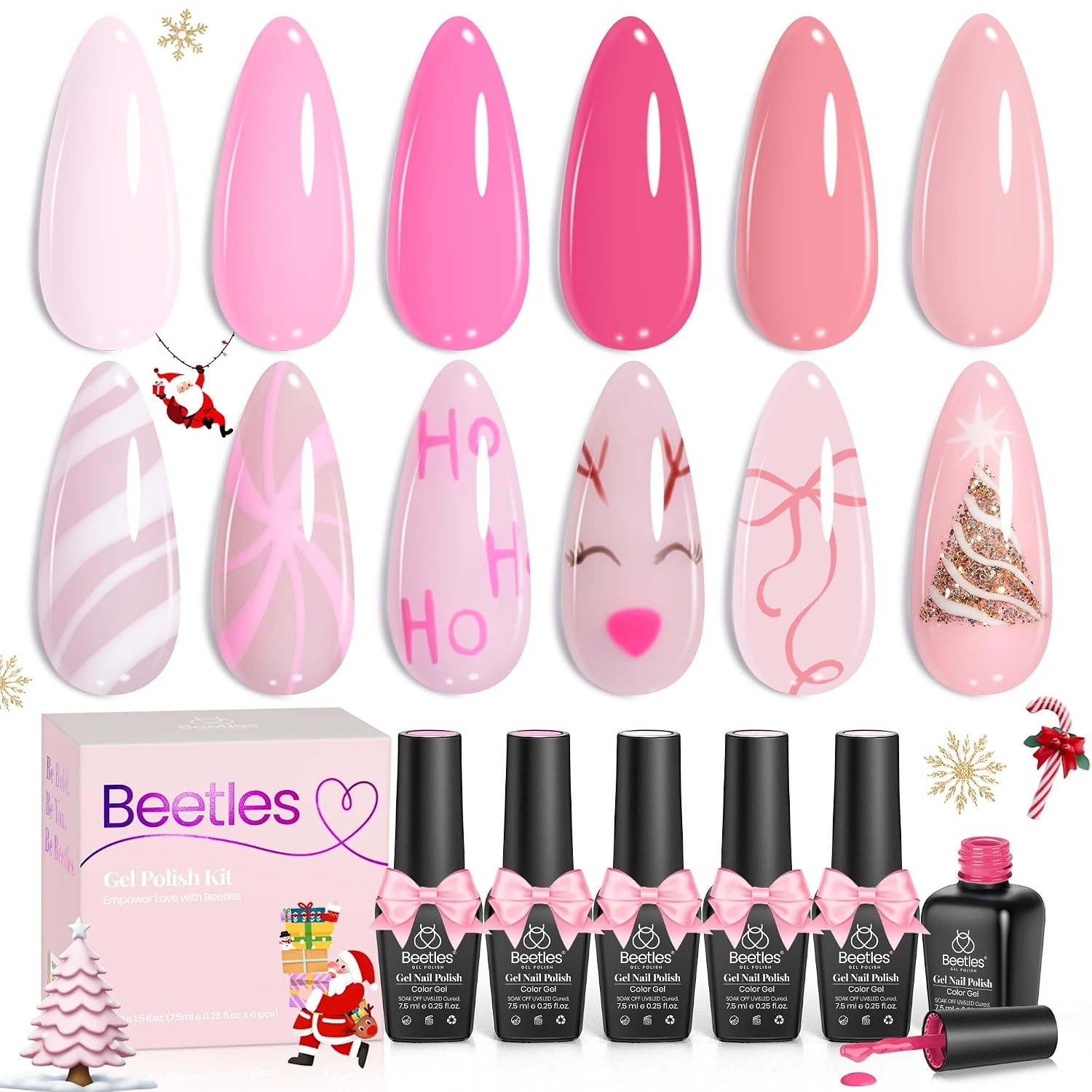 image:imageBeetles Fall Cat Eye Gel Nail Polish Set Gilded Leaves 6 Colors Amber Brown Gold Nude Magnetic Glitter Gel Polish Soak Off UV Nail Gel for DIY Manicure Nail Art Salon Use Gift for WomenPink Melody