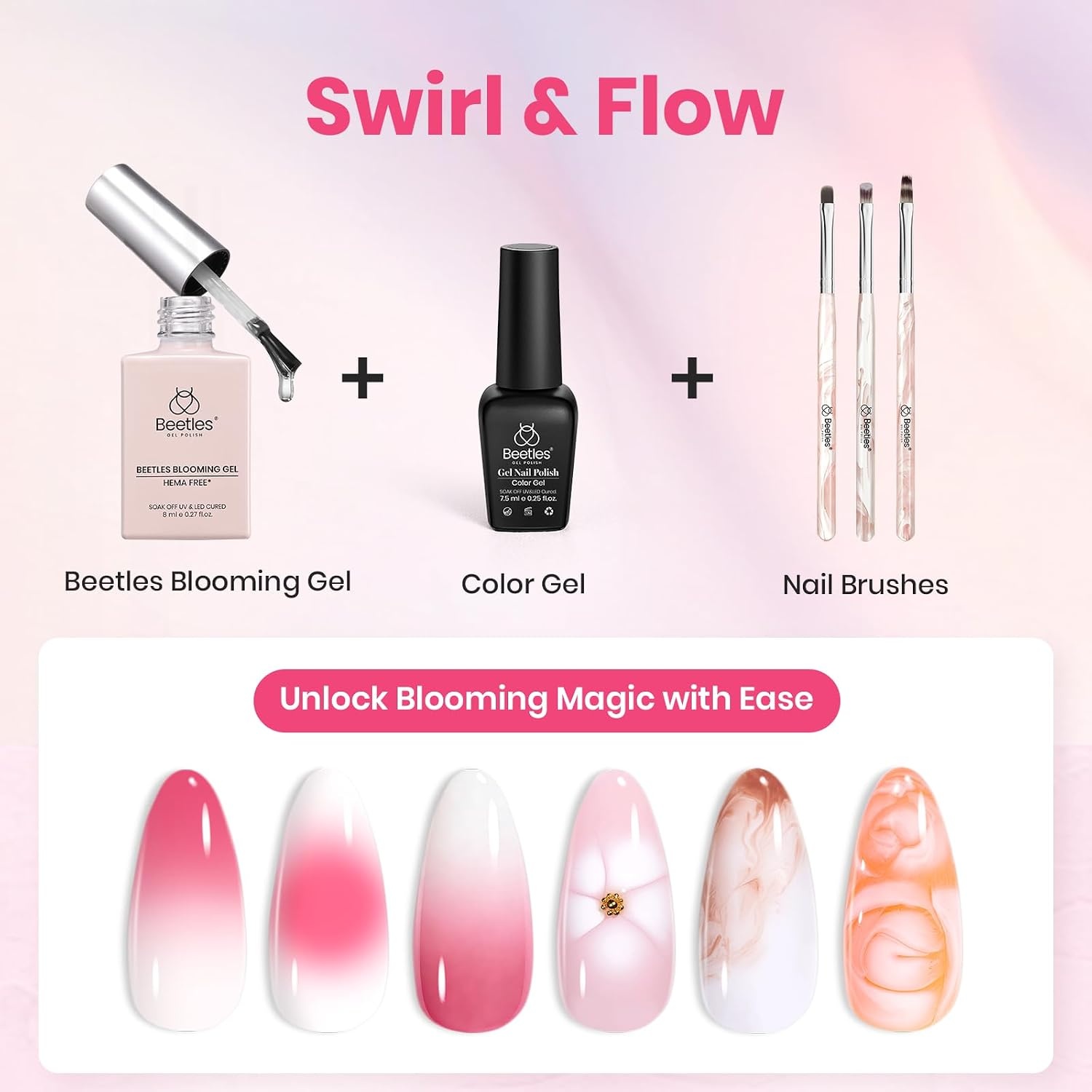 image:imageBeetles Fall Cat Eye Gel Nail Polish Set Gilded Leaves 6 Colors Amber Brown Gold Nude Magnetic Glitter Gel Polish Soak Off UV Nail Gel for DIY Manicure Nail Art Salon Use Gift for Women7Blooming GelWhite Gel Nail PolishNail Art Brushes Set