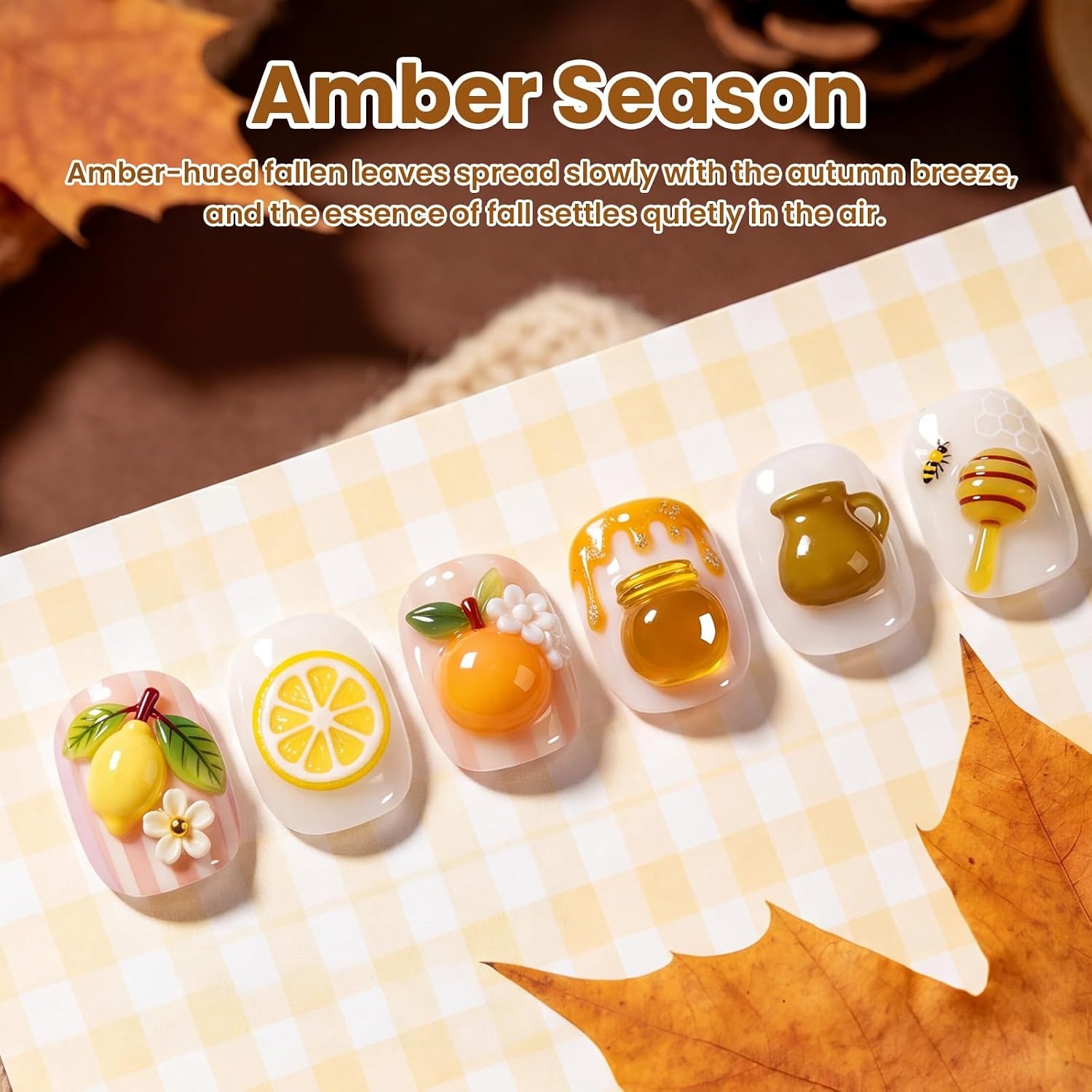 image:imageBeetles Fall Gel Polish Set Amber Season with Color Card 6 Colors Yellow Brown Gel Nail Polish Set 15ML Full Size Same Color Same Bottle LongLasting Soak Off UV Lamp Fall Nails ArtAmber Season